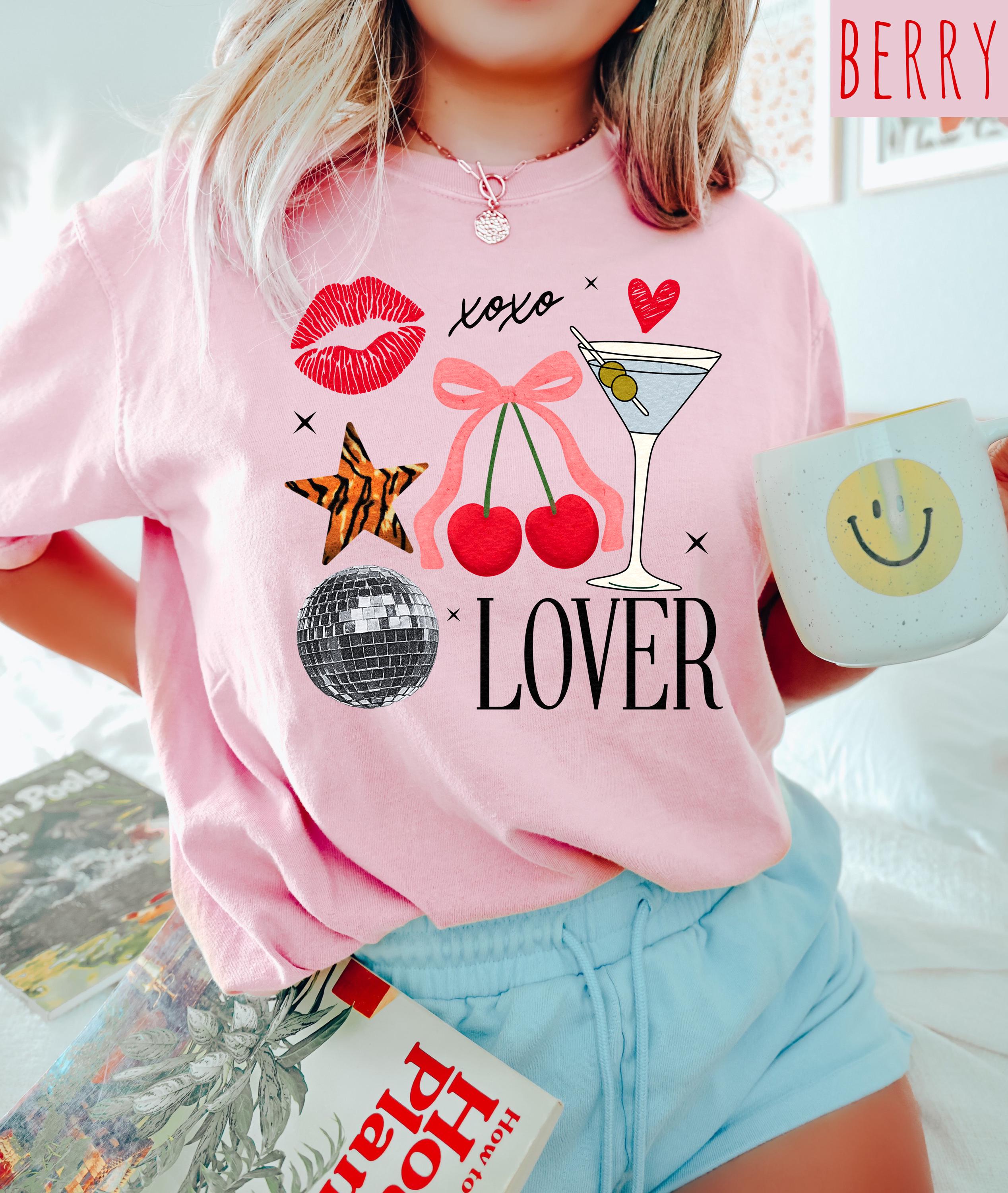 Valentine's Day Collage Comfort Colors Shirt, Cute Cherries and Disco Ball Valentine Shirt, Valentine's Lover Design, Galentine's Day 2025