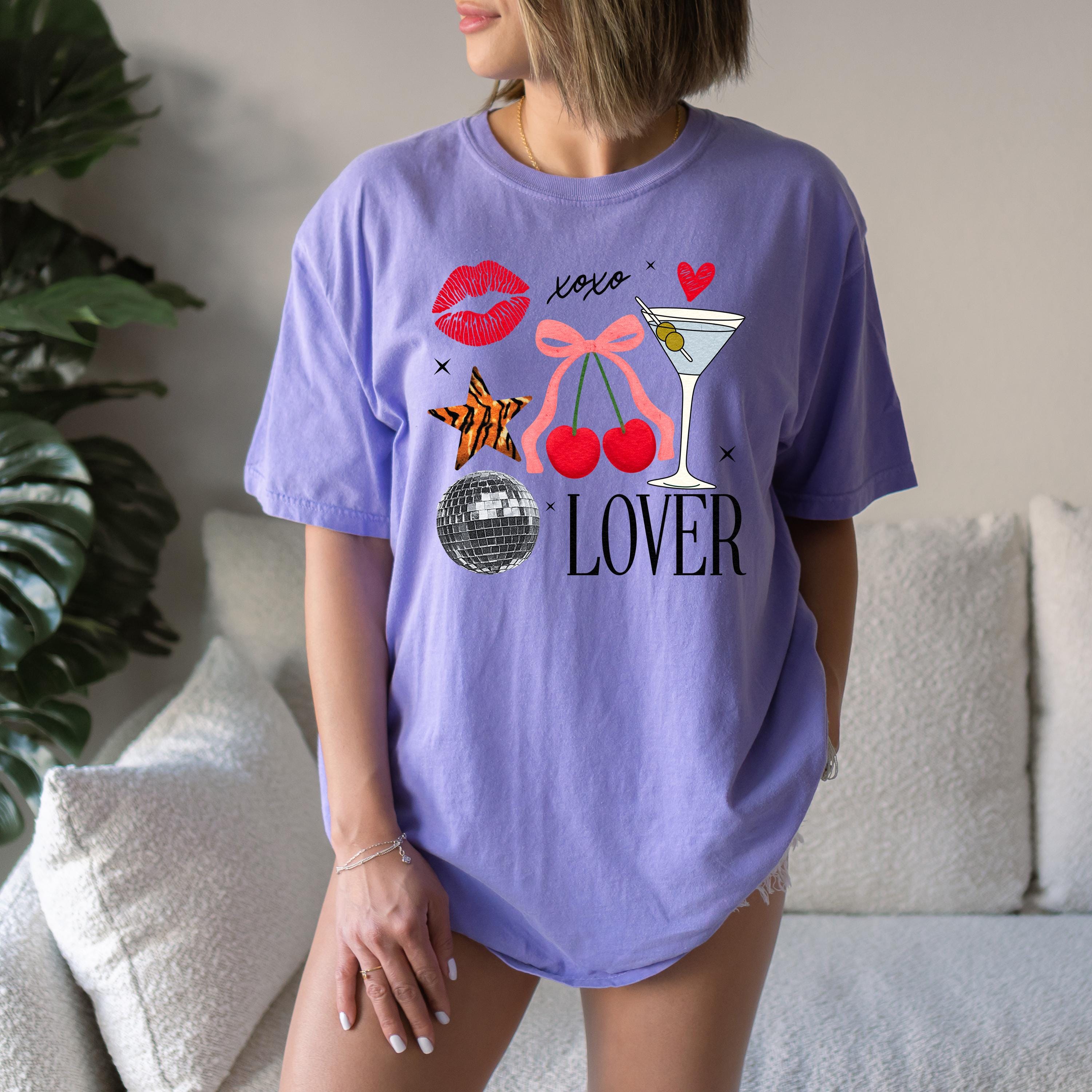 Valentine's Day Collage Comfort Colors Shirt, Cute Cherries and Disco Ball Valentine Shirt, Valentine's Lover Design, Galentine's Day 2025