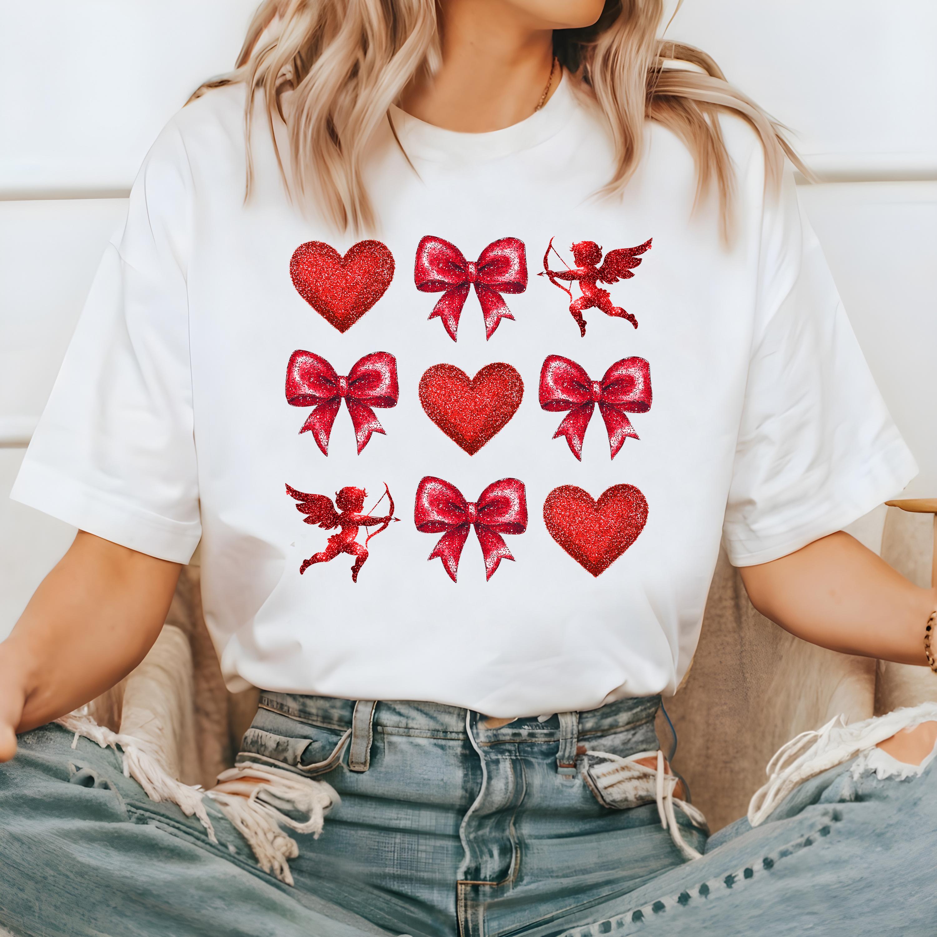 Valentine's Day Comfort Colors Shirt, Cute Red Heart and Red Bows Valentine Shirt, Retro Baby Cupid Design, Galentine's Day 2025