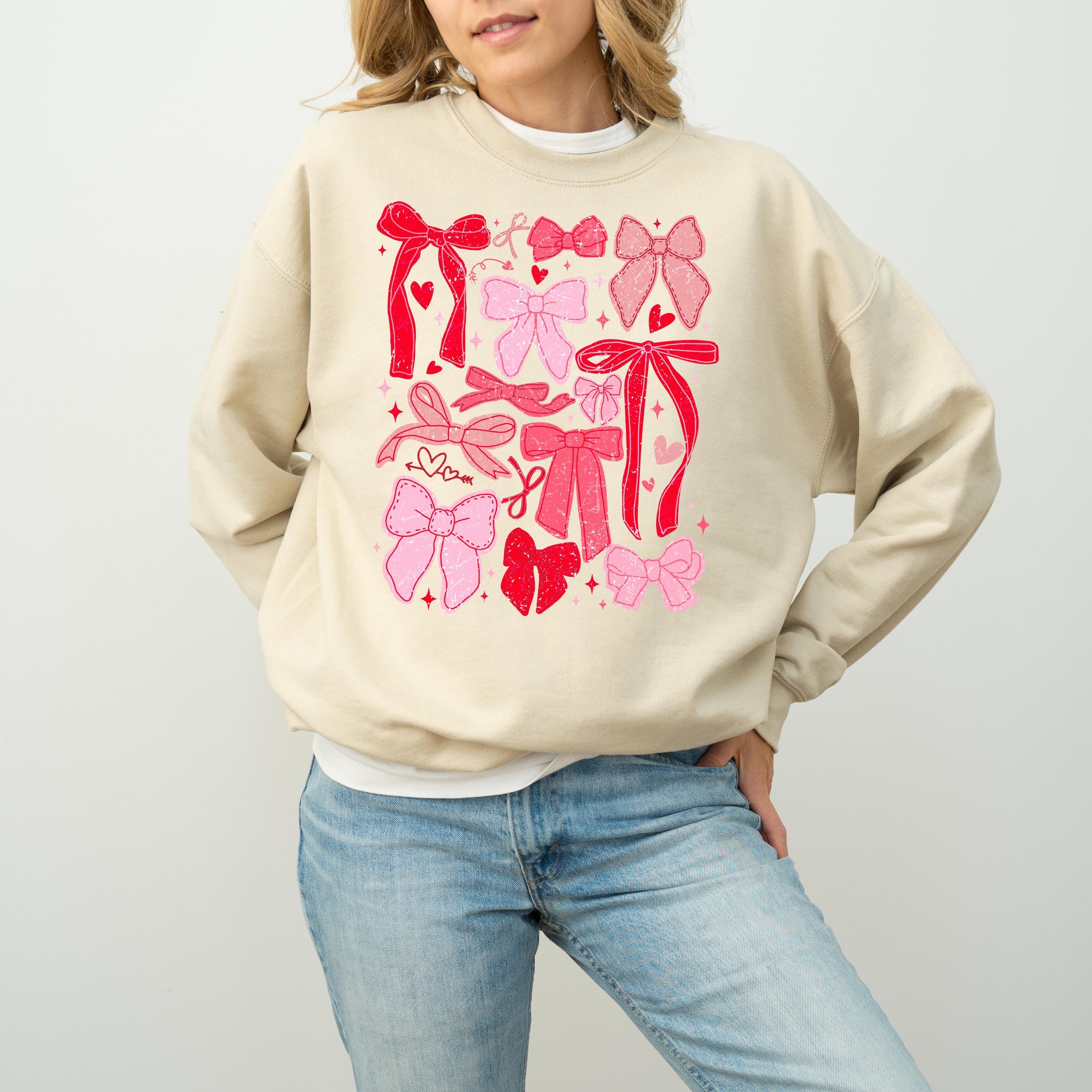 Pink and Red Bows Crewneck, Retro Valentines Sweatshirt, Trendy Valentines Day TShirt, Galentine's Day Sweatshirt, Cute Trendy Bow Design