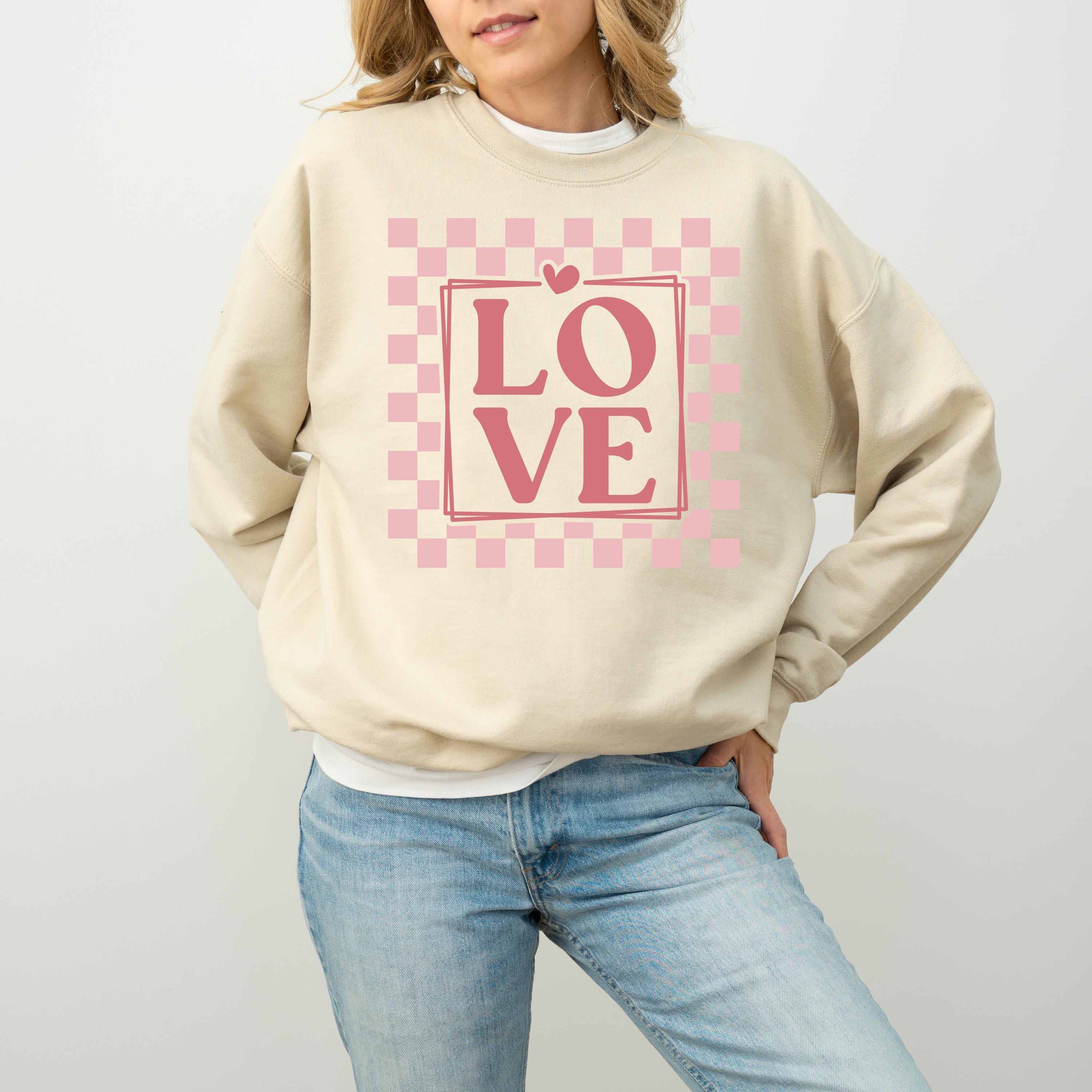 Love Valentine's Day Crewneck, Retro Checkered Valentines Sweatshirt, Valentines Day TShirt, Galentine's Day Pullover, New Vday Design