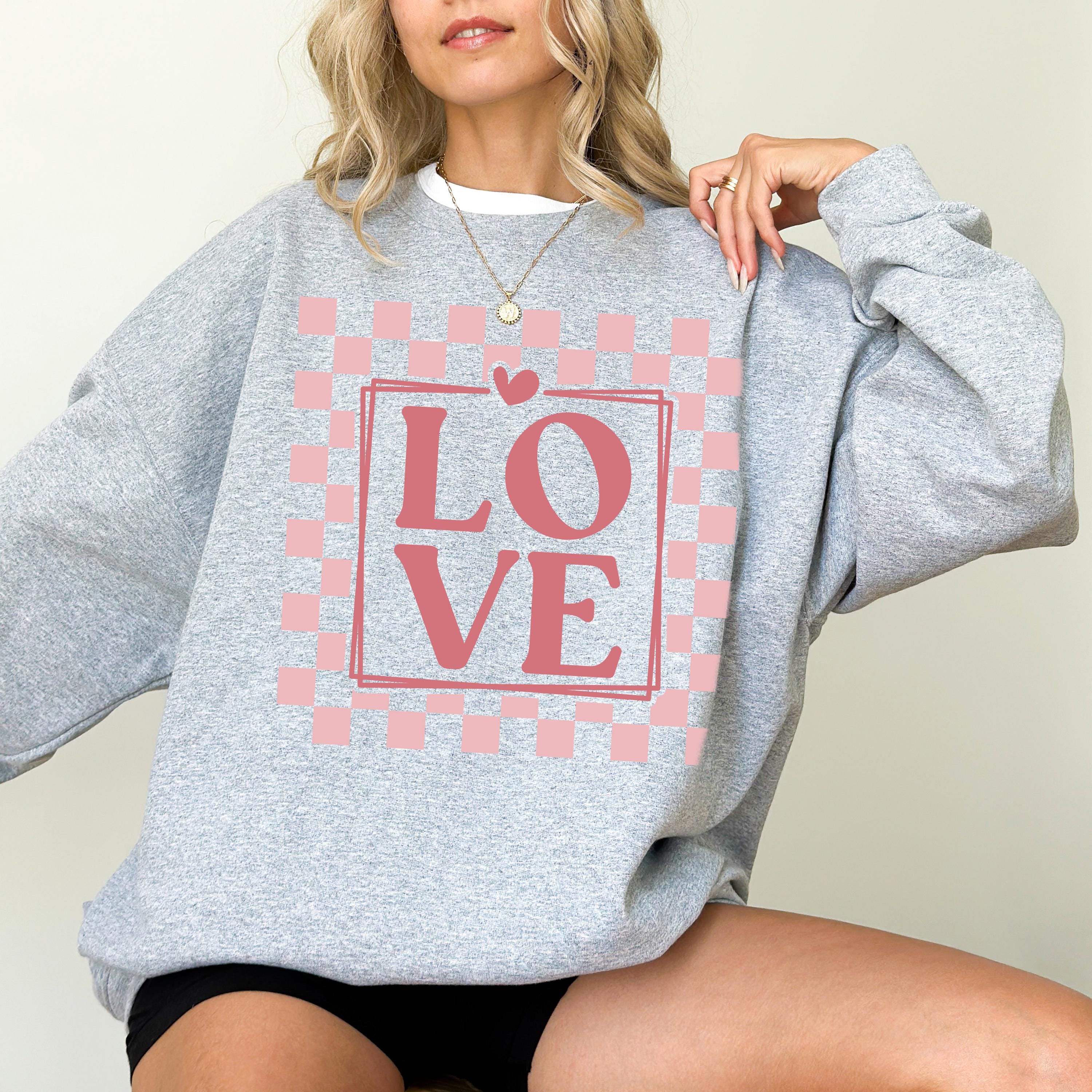 Love Valentine's Day Crewneck, Retro Checkered Valentines Sweatshirt, Valentines Day TShirt, Galentine's Day Pullover, New Vday Design