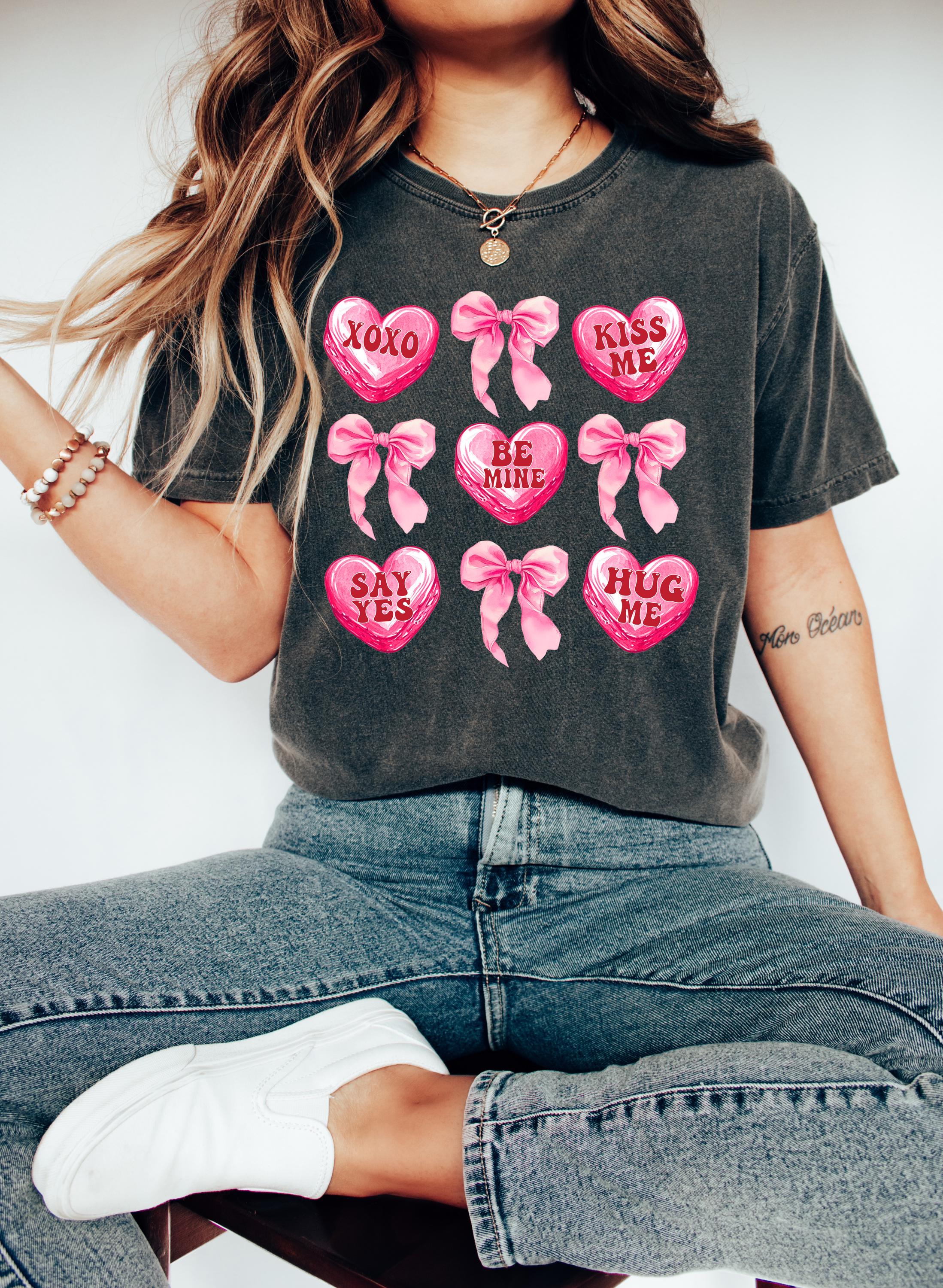 Valentine's Day Comfort Colors Shirt, Cute Valentine Shirt, Valentine's Candy, Galentine's Day 2025, XOXO, Kiss Me, Hug Me