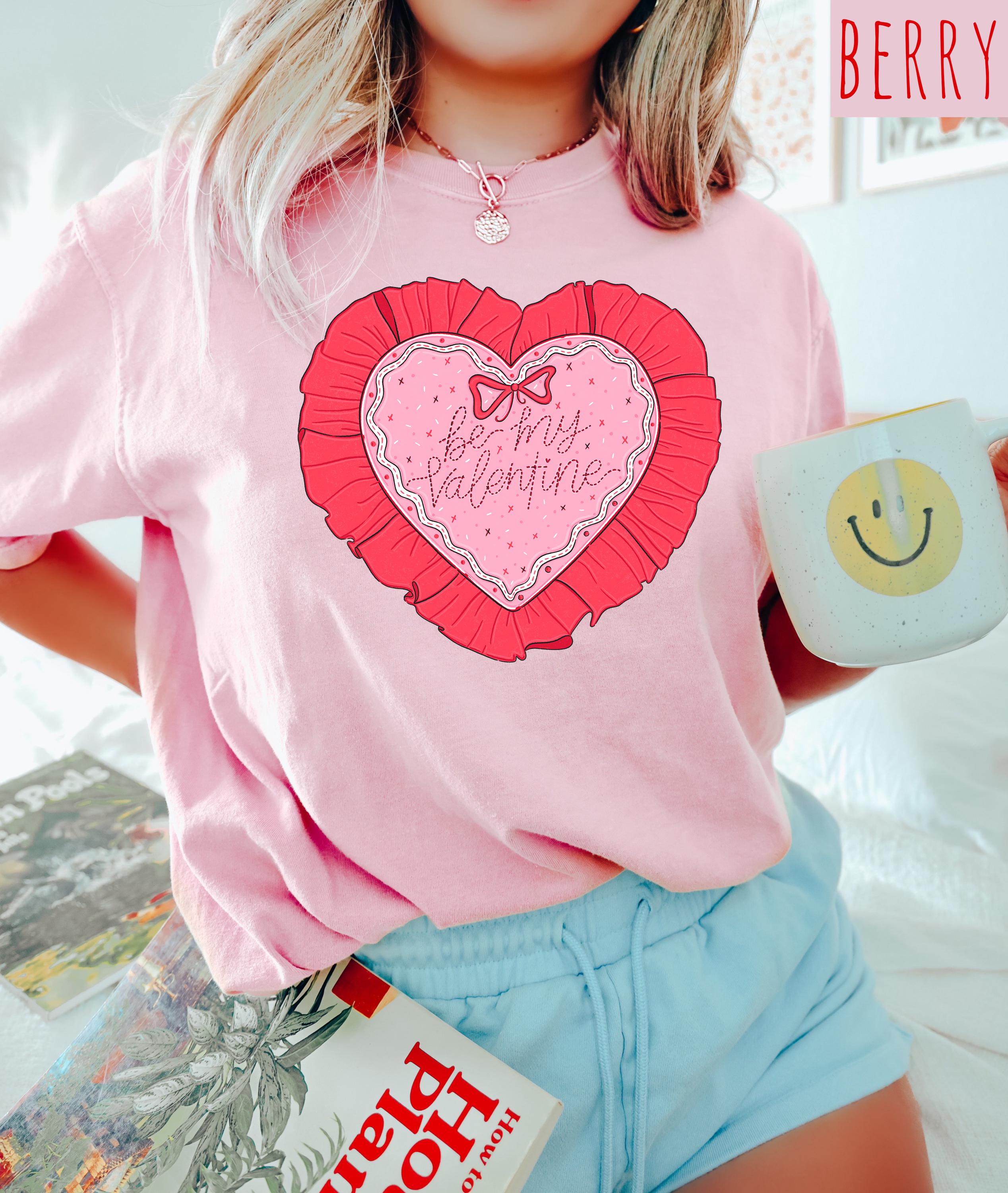 Retro Ruffle Heart Valentine's Day Comfort Colors Shirt, Valentine's Design, Galentine's Day 2025, VDay Tee, Valentine Day Merch