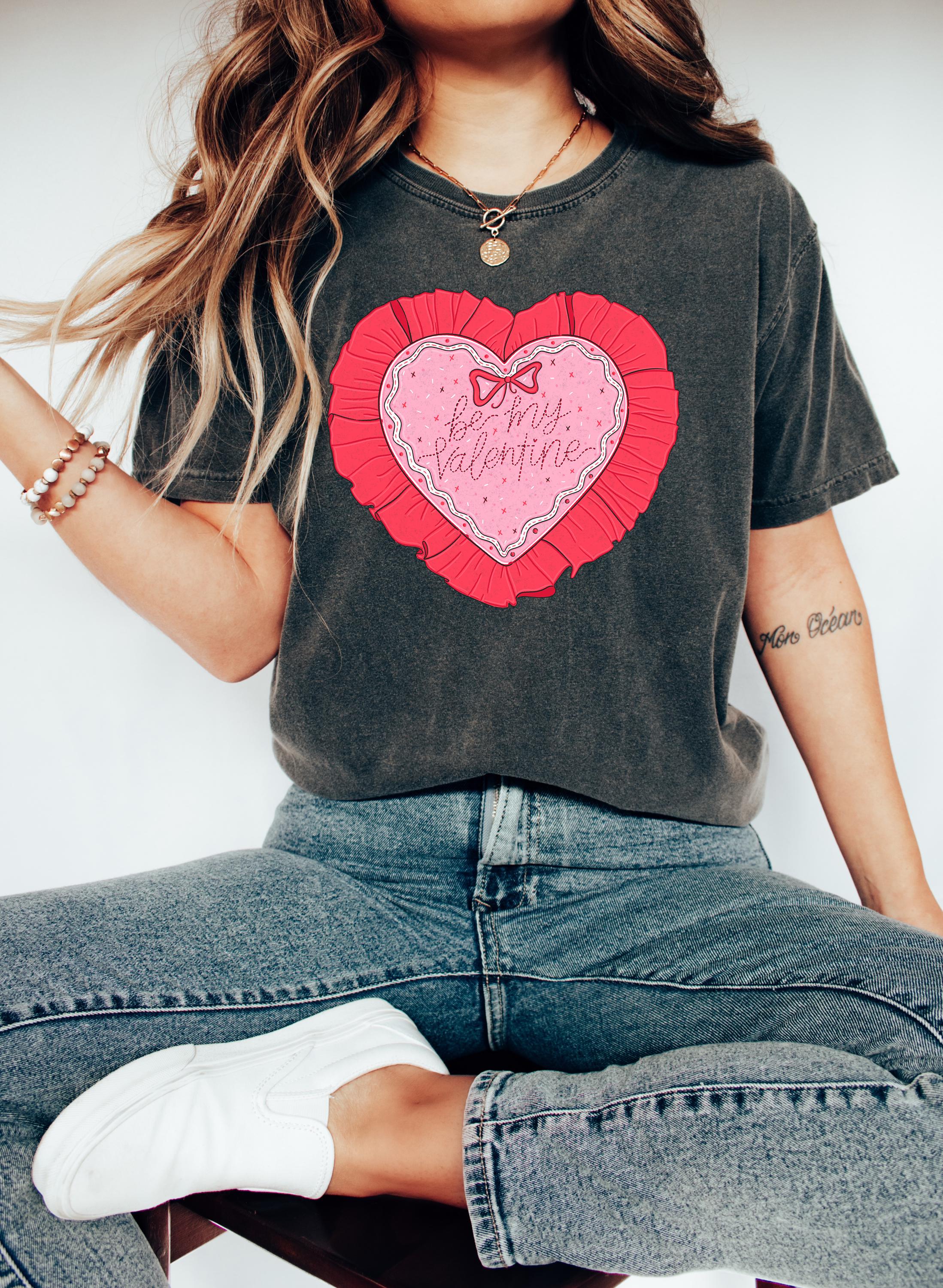 Retro Ruffle Heart Valentine's Day Comfort Colors Shirt, Valentine's Design, Galentine's Day 2025, VDay Tee, Valentine Day Merch