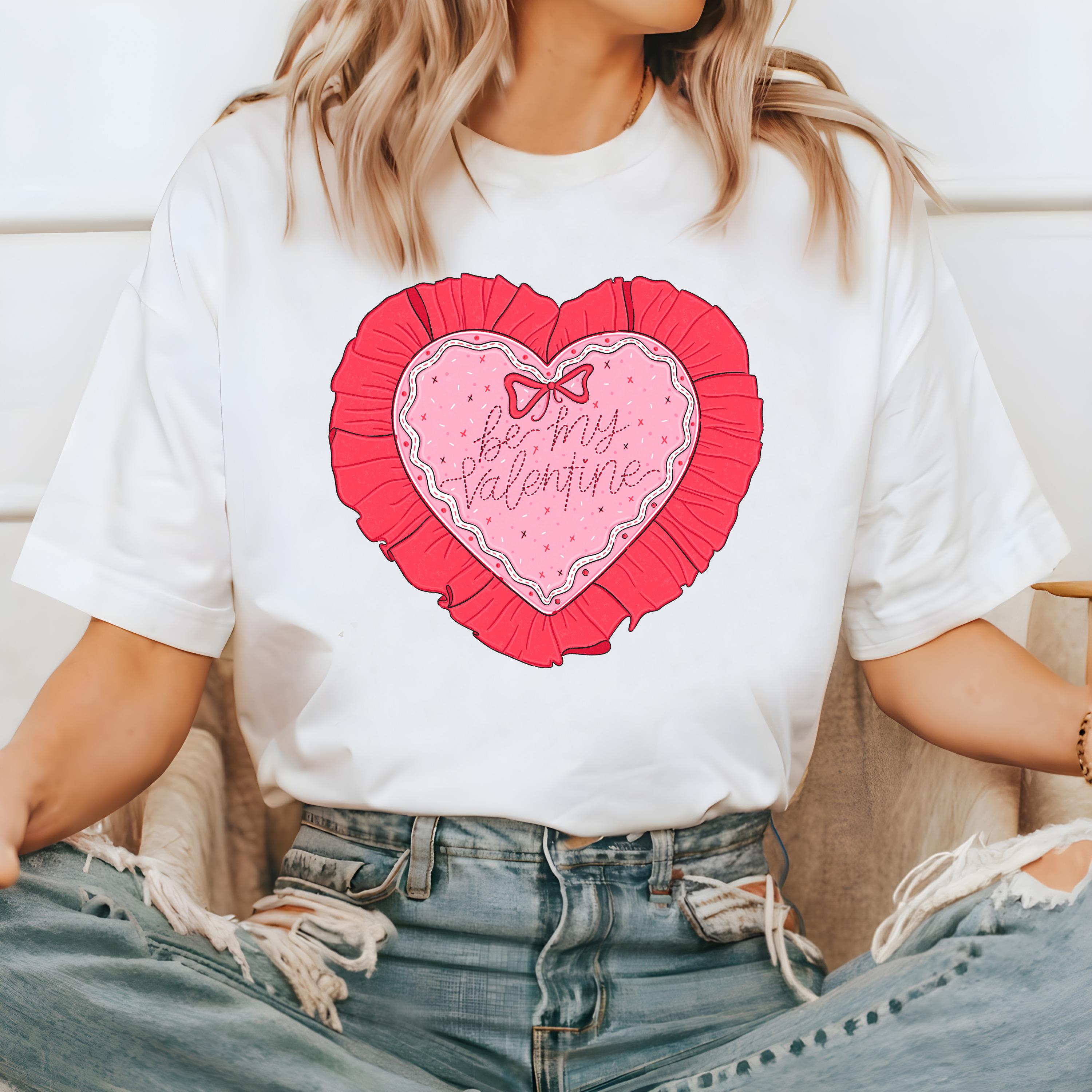 Retro Ruffle Heart Valentine's Day Comfort Colors Shirt, Valentine's Design, Galentine's Day 2025, VDay Tee, Valentine Day Merch