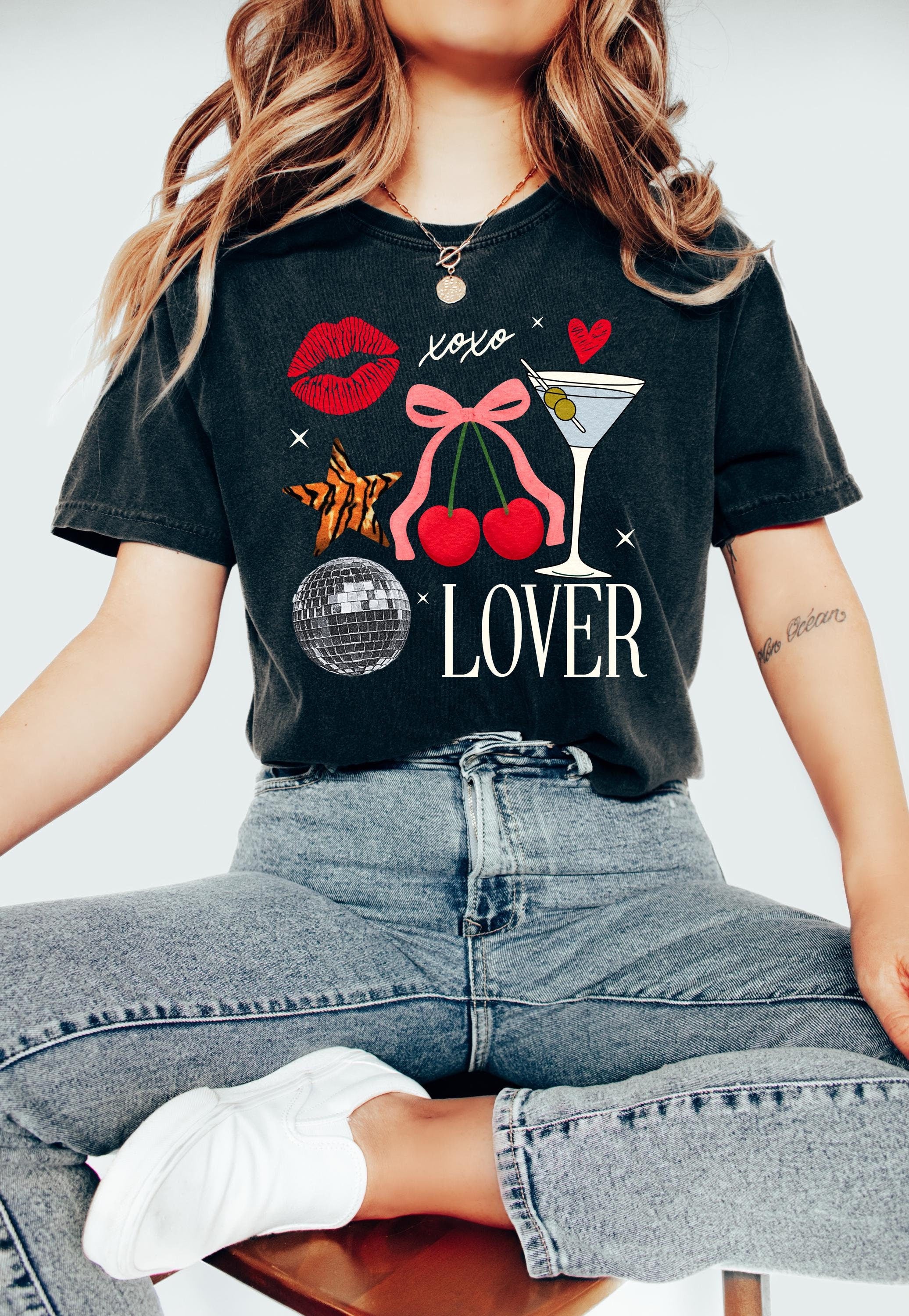 Y2K Valentine's Day Collage Comfort Colors Shirt, Cute Cherries and Martini Valentine Shirt, Valentine's Lover Design, Galentine's Day XOXO