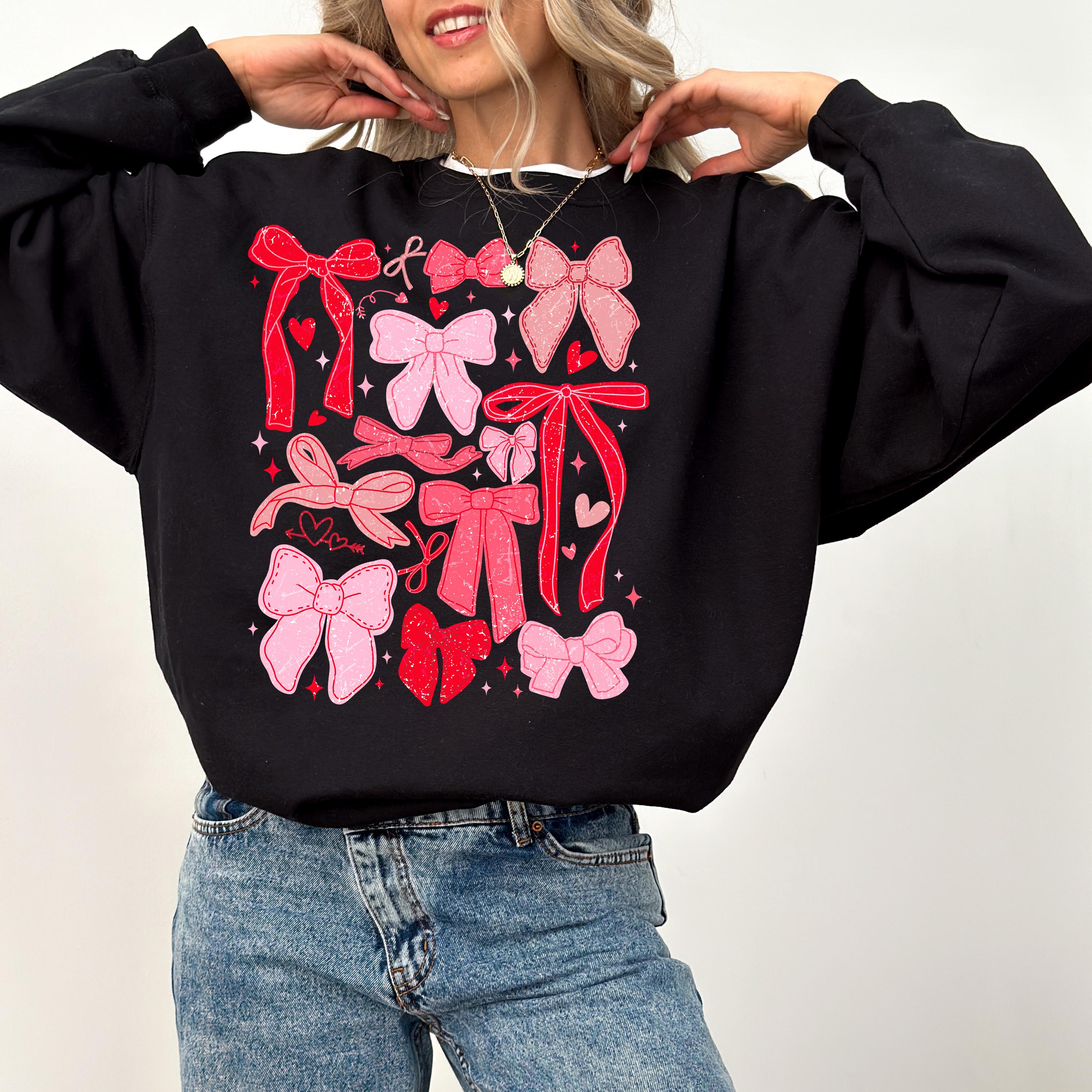 Pink and Red Bows Crewneck, Retro Valentines Sweatshirt, Trendy Valentines Day TShirt, Galentine's Day Sweatshirt, Cute Trendy Bow Design