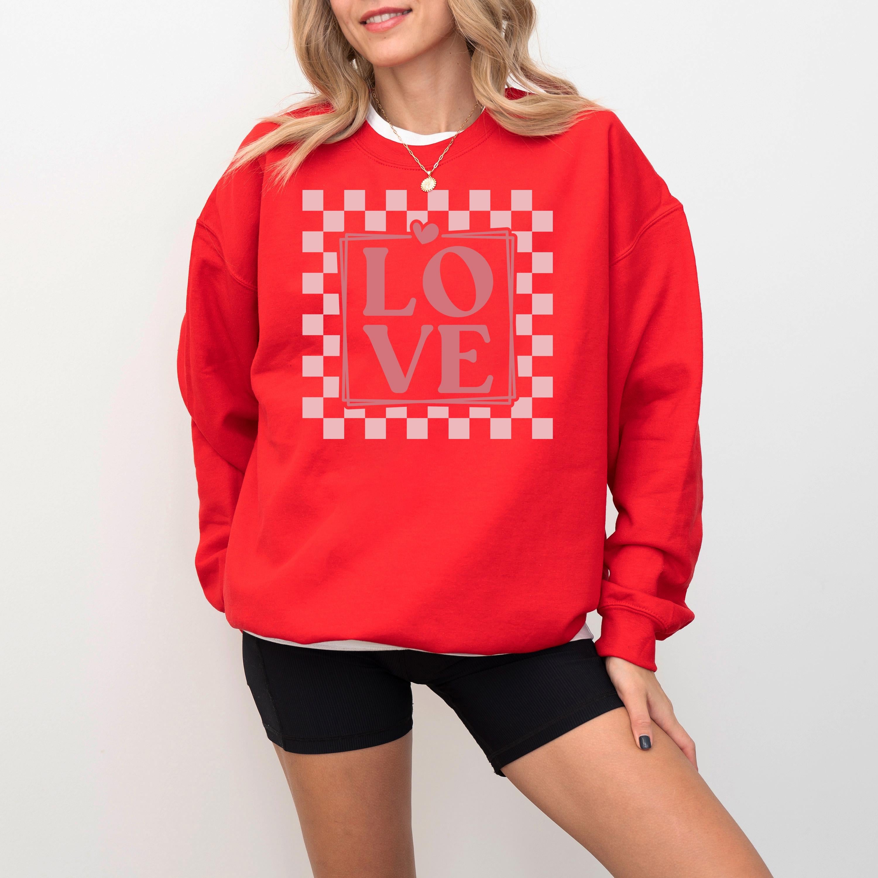 Love Valentine's Day Crewneck, Retro Checkered Valentines Sweatshirt, Valentines Day TShirt, Galentine's Day Pullover, New Vday Design