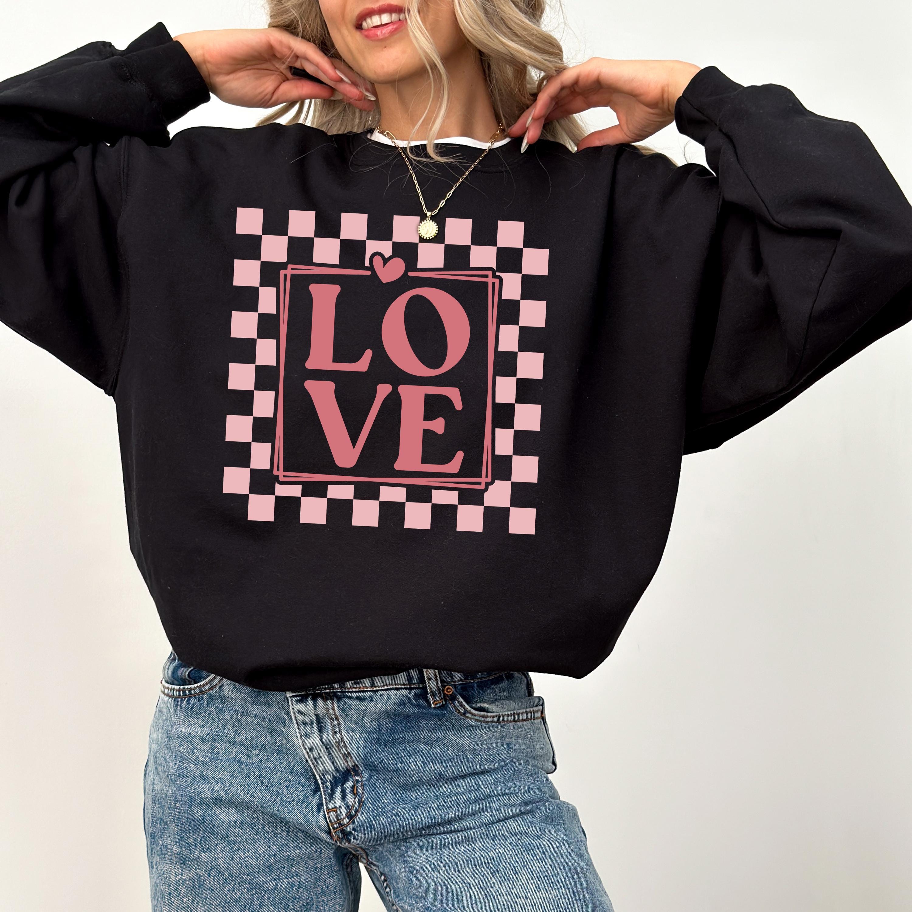 Love Valentine's Day Crewneck, Retro Checkered Valentines Sweatshirt, Valentines Day TShirt, Galentine's Day Pullover, New Vday Design