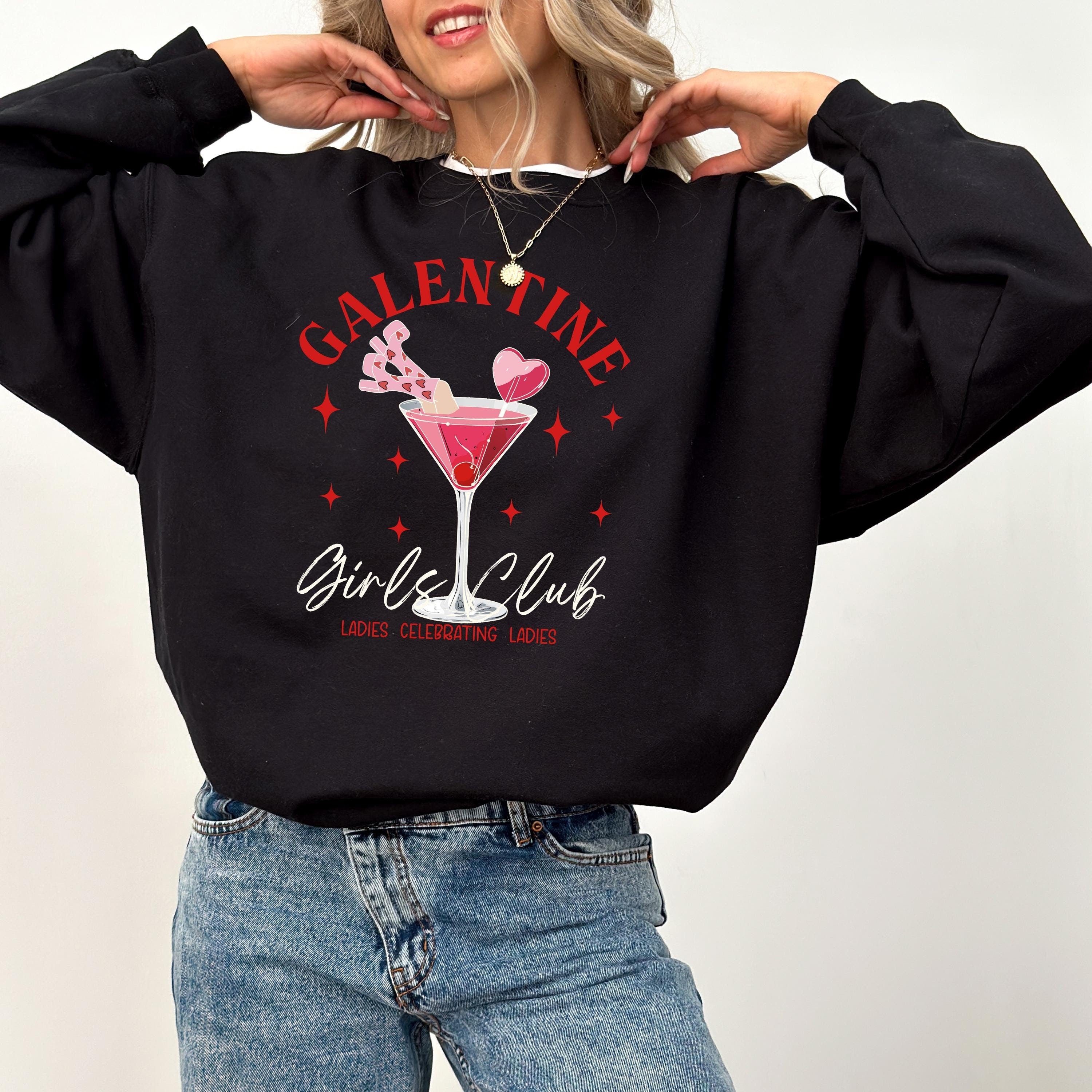 Retro Galentine Girls Club Valentine's Day Crewneck, Retro Valentines Sweatshirt, Valentines Day TShirt, Galentine's Day Sweatshirt, Martini