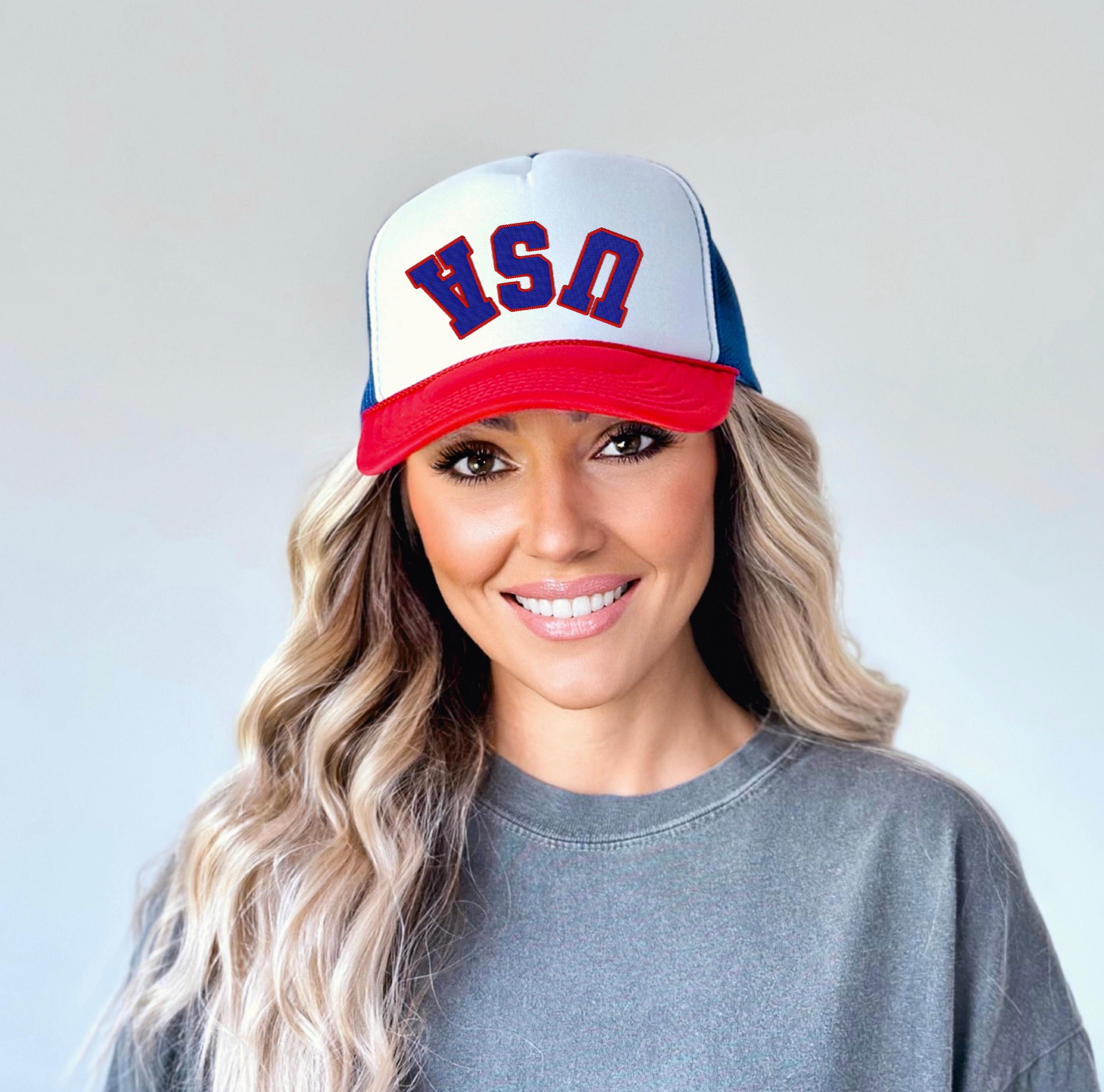 Embroidered Rope Hat Upside Down July 4th, America USA, Fourth of July Hat, July 4th emroidery, Snapback Adjustable Hat, Mens and Womens