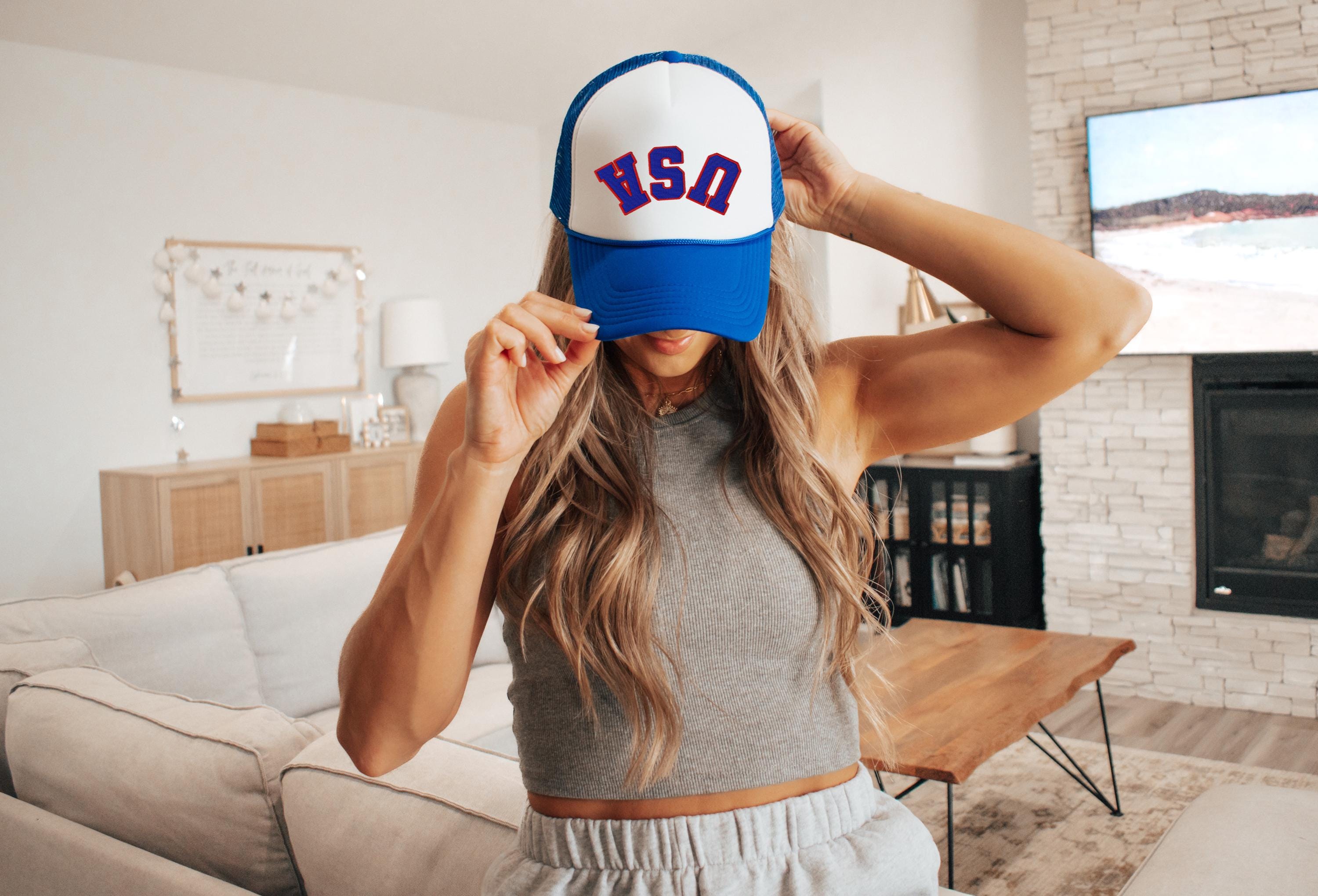 Embroidered Rope Hat Upside Down July 4th, America USA, Fourth of July Hat, July 4th emroidery, Snapback Adjustable Hat, Mens and Womens