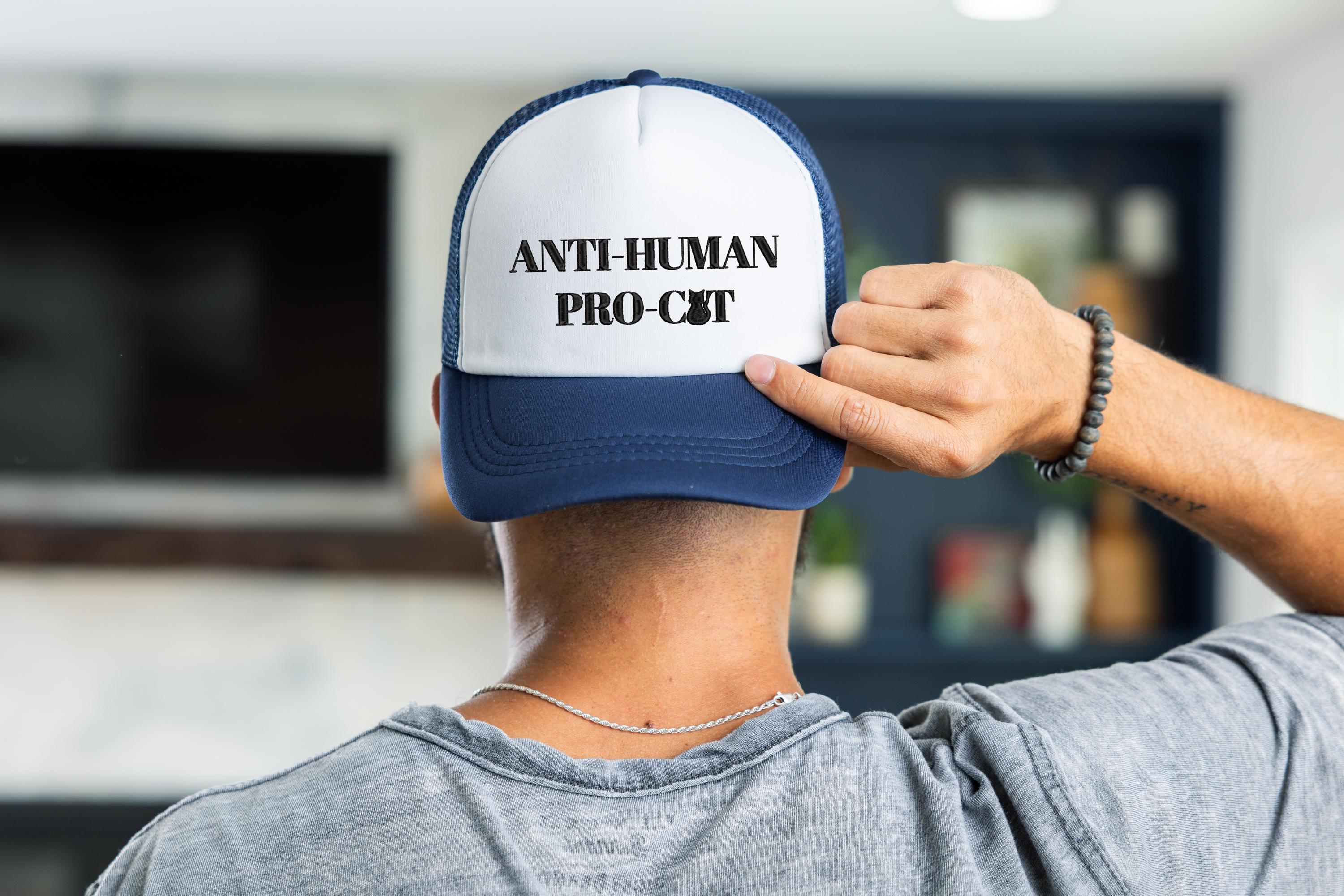 Embroidered Anti Human Pro Cat Rope Hat, Cat Lover Foam, Pro Cat Hat, Snapback Adjustable, Mens and Womens, Party Foam Hat