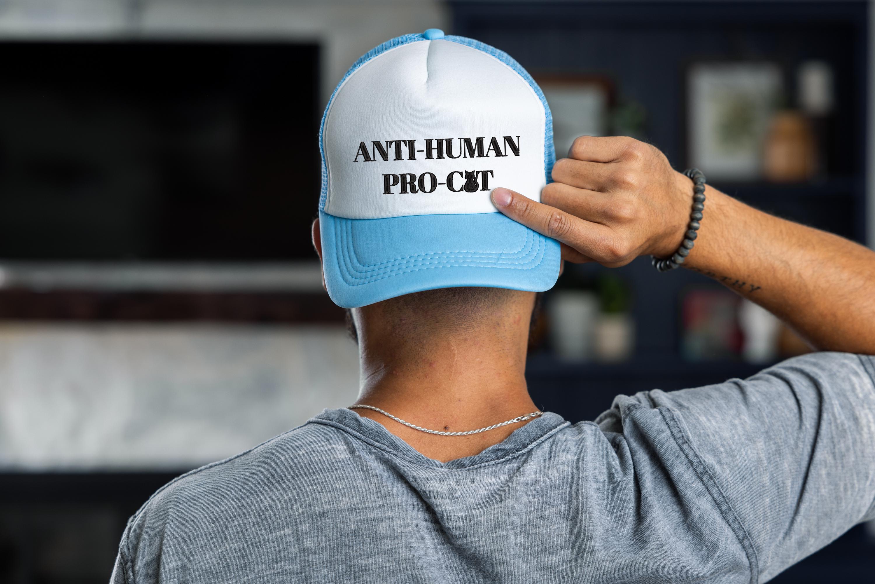 Embroidered Anti Human Pro Cat Rope Hat, Cat Lover Foam, Pro Cat Hat, Snapback Adjustable, Mens and Womens, Party Foam Hat