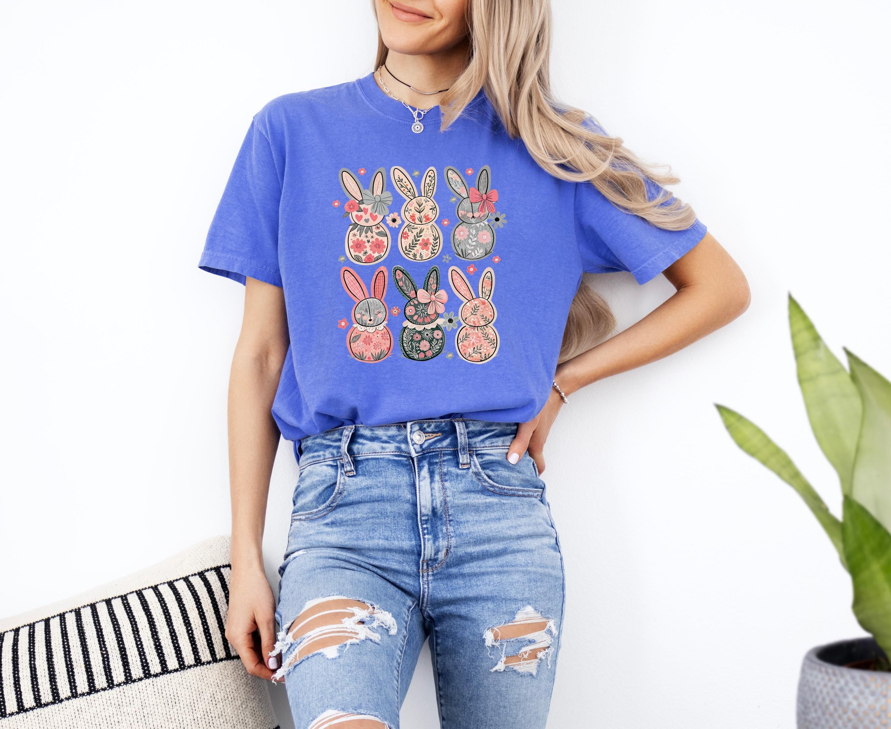 Cute Retro Bunnies Comfort Colors Shirt, Easter TShirt, Easter Shirt, Easter Bunny and Bows, Easter Sunday T, He Has Risen, Good Friday