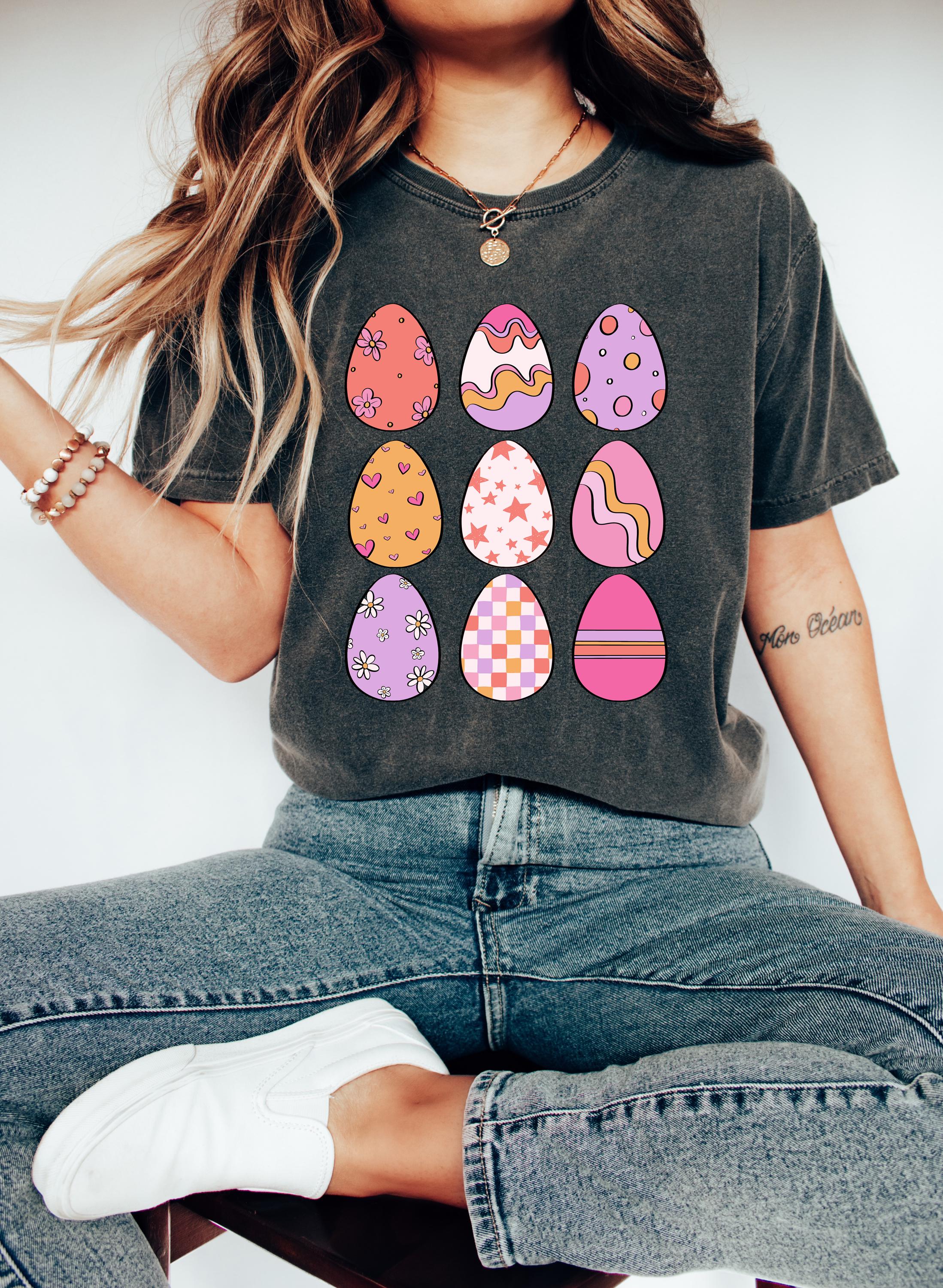 Cute Easter Eggs Comfort Colors Shirt, Easter TShirt, Easter Shirt, Easter Bunny and Bows, Easter Sunday T, He Has Risen, Good Friday
