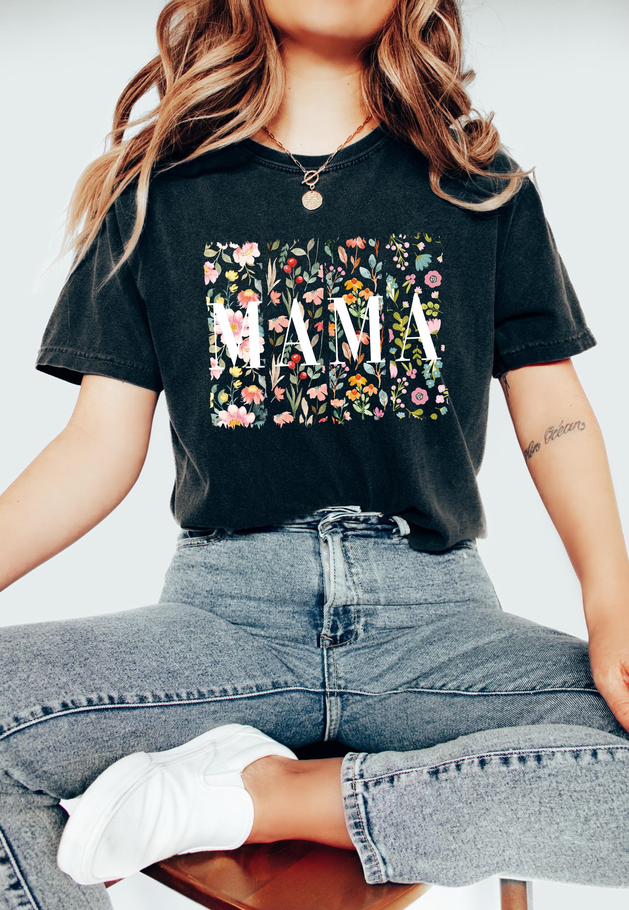 Sprint Floral Mama Comfort Colors Tshirt, First Mother's Day T-Shirt, Gift for Mothers Day Gift, Wild Flower Graphic Tshirt