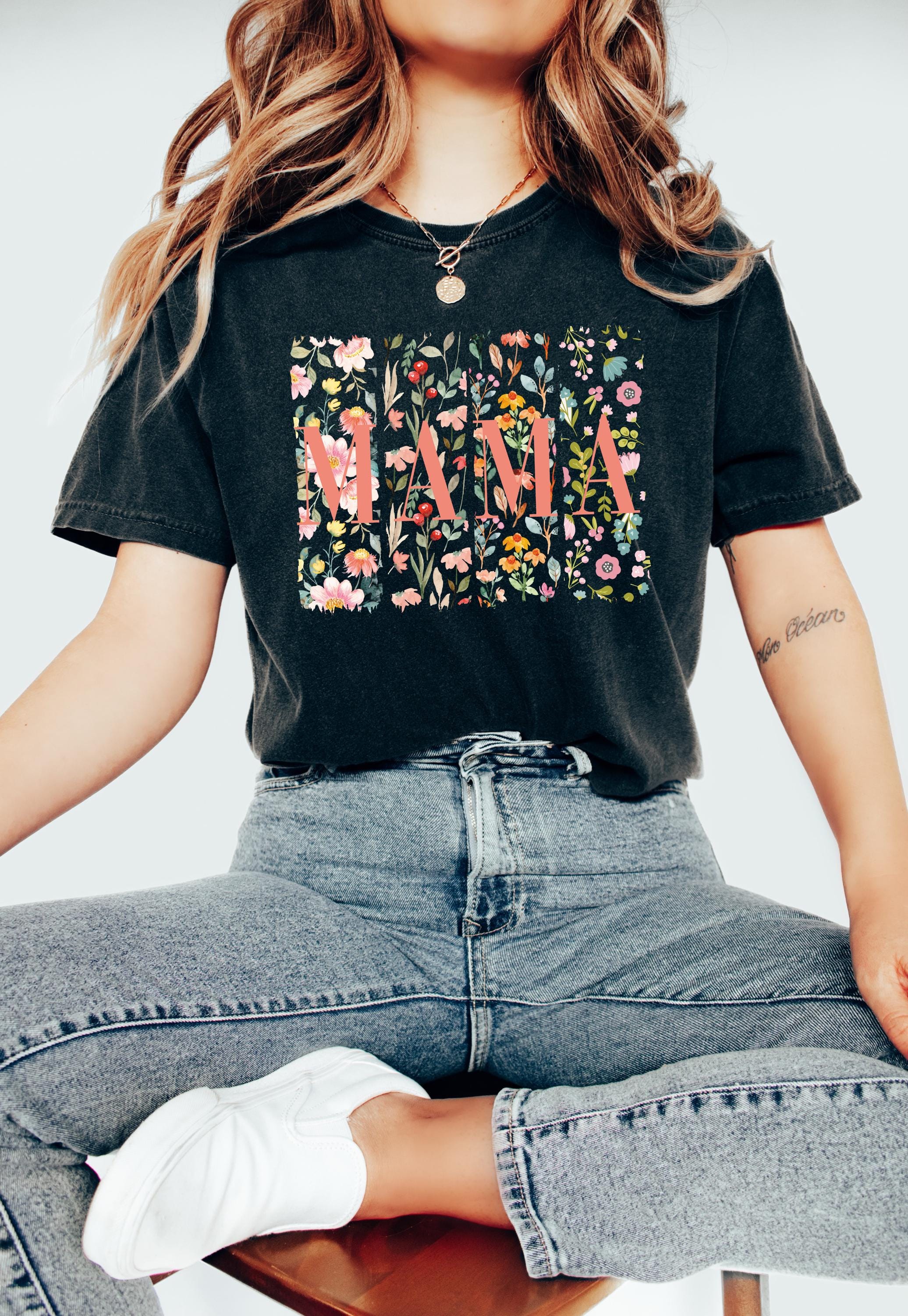Spring Floral Mama Comfort Colors Tshirt, First Mother's Day T-Shirt, Gift for Mothers Day Gift, Wild Flower Graphic Tshirt