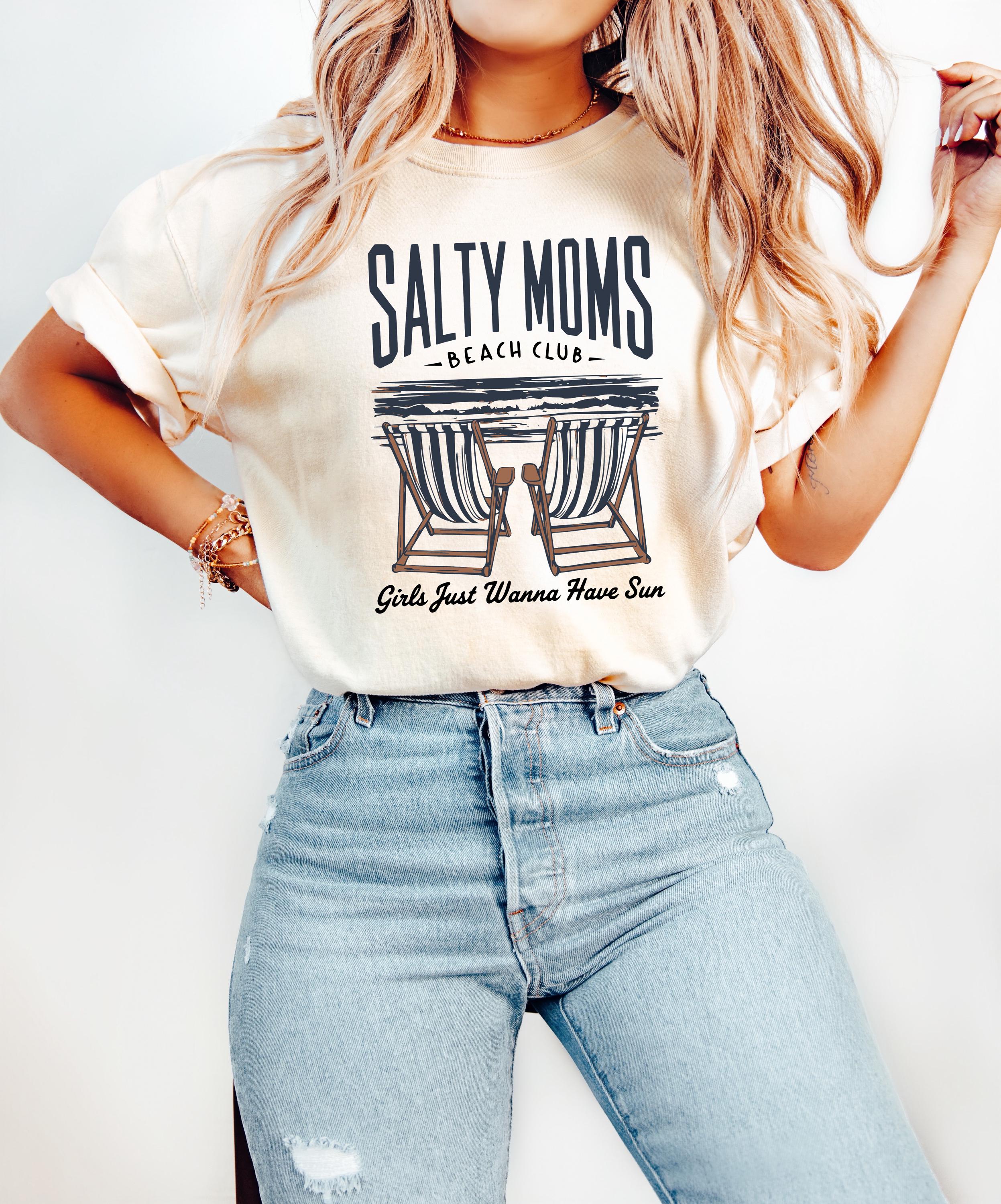 Salty Moms Beach Club Comfort Colors Tshirt, Girls Just Wanna Have Sun Funny Gift for Mothers Day Gift, Wild Flower Graphic Tshirt