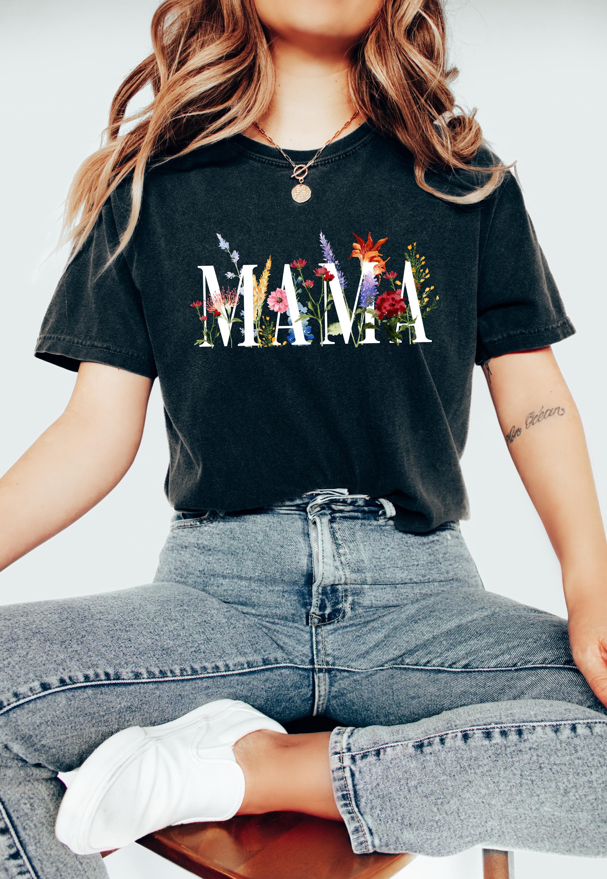 Wild Flowers Comfort Colors Tshirt, First Mother's Day T-Shirt, Gift for Mothers Day Gift, Floral Graphic Mama Tshirt, Shirt for Mom