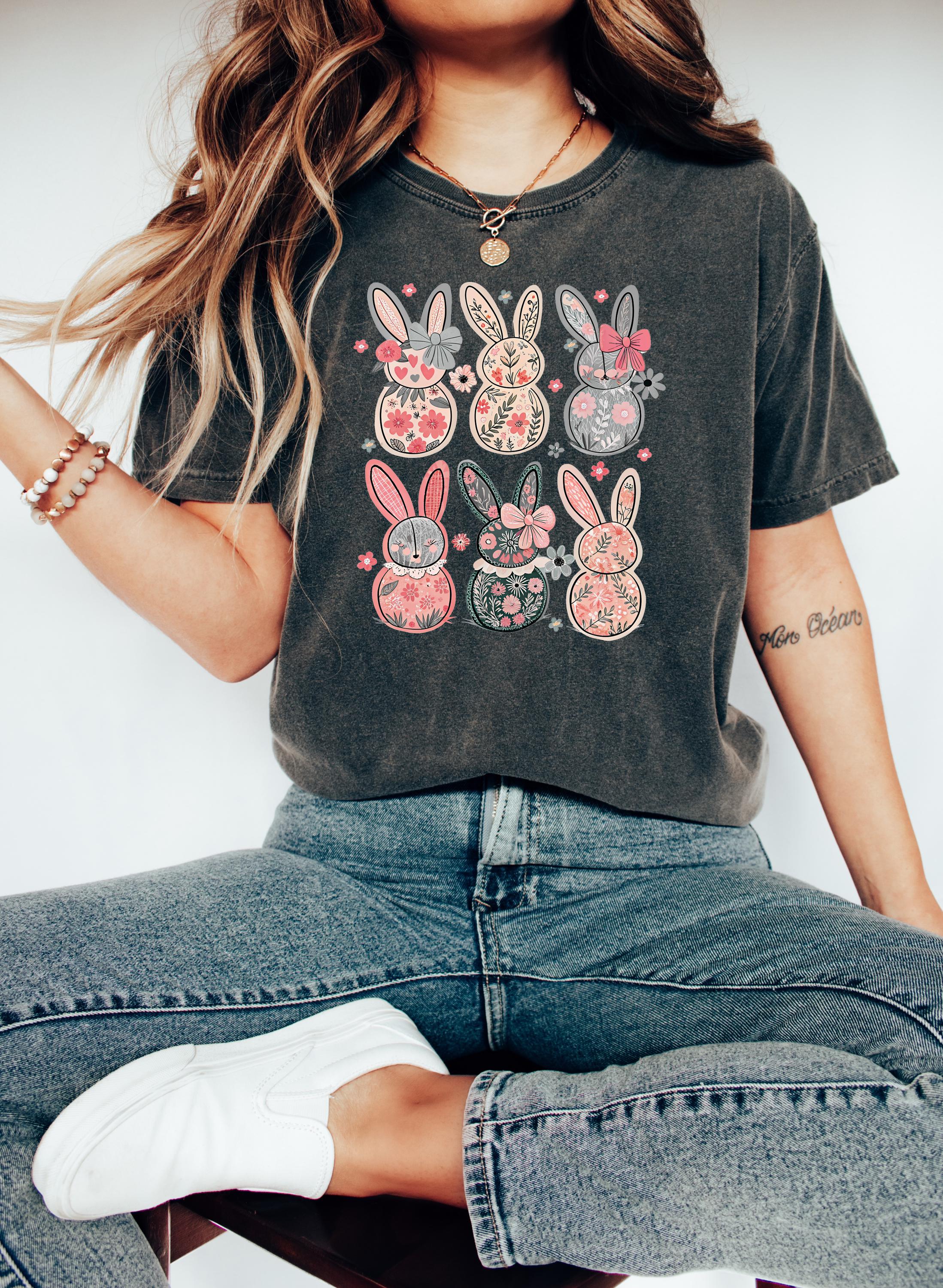 Cute Retro Bunnies Comfort Colors Shirt, Easter TShirt, Easter Shirt, Easter Bunny and Bows, Easter Sunday T, He Has Risen, Good Friday