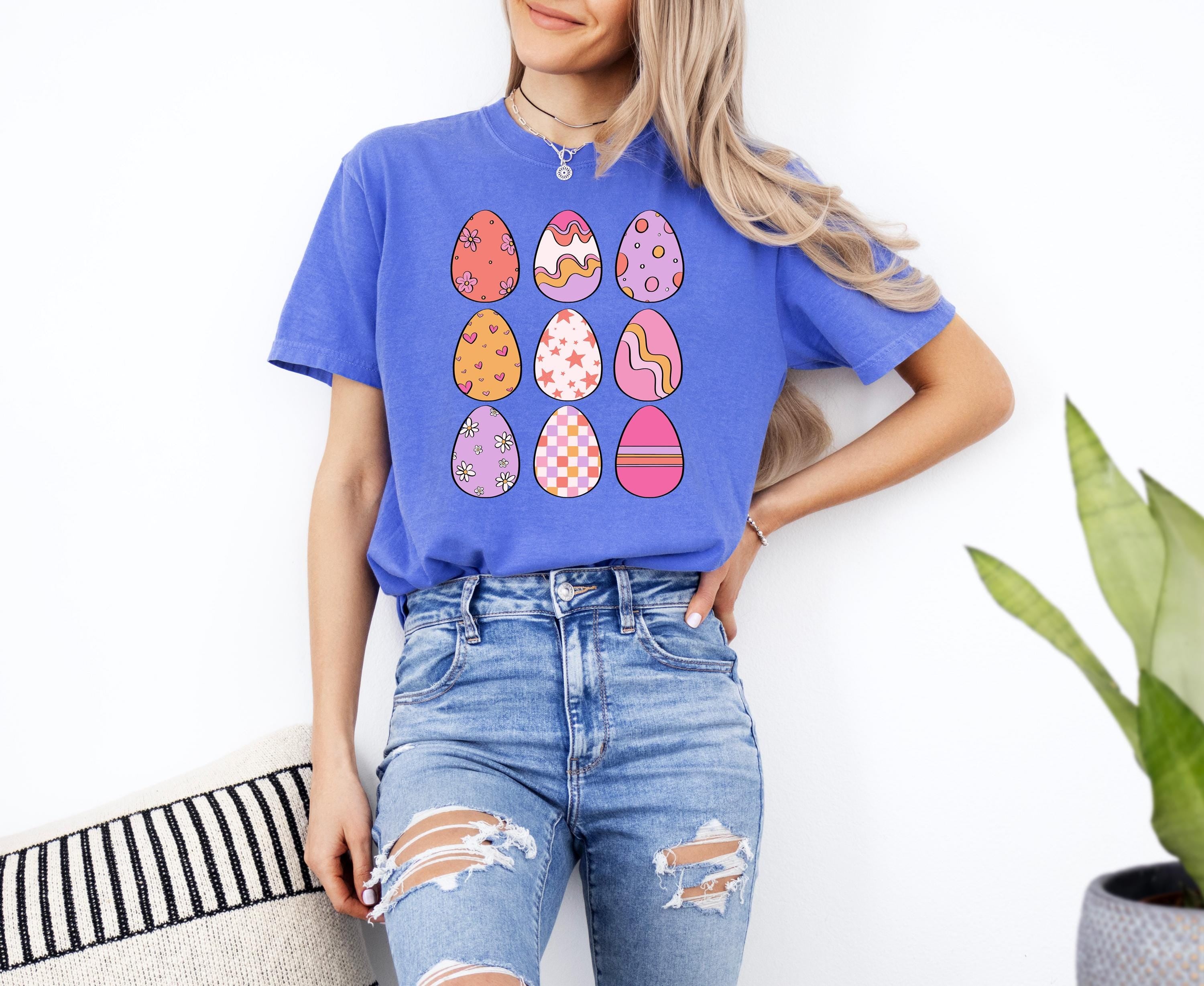 Cute Easter Eggs Comfort Colors Shirt, Easter TShirt, Easter Shirt, Easter Bunny and Bows, Easter Sunday T, He Has Risen, Good Friday