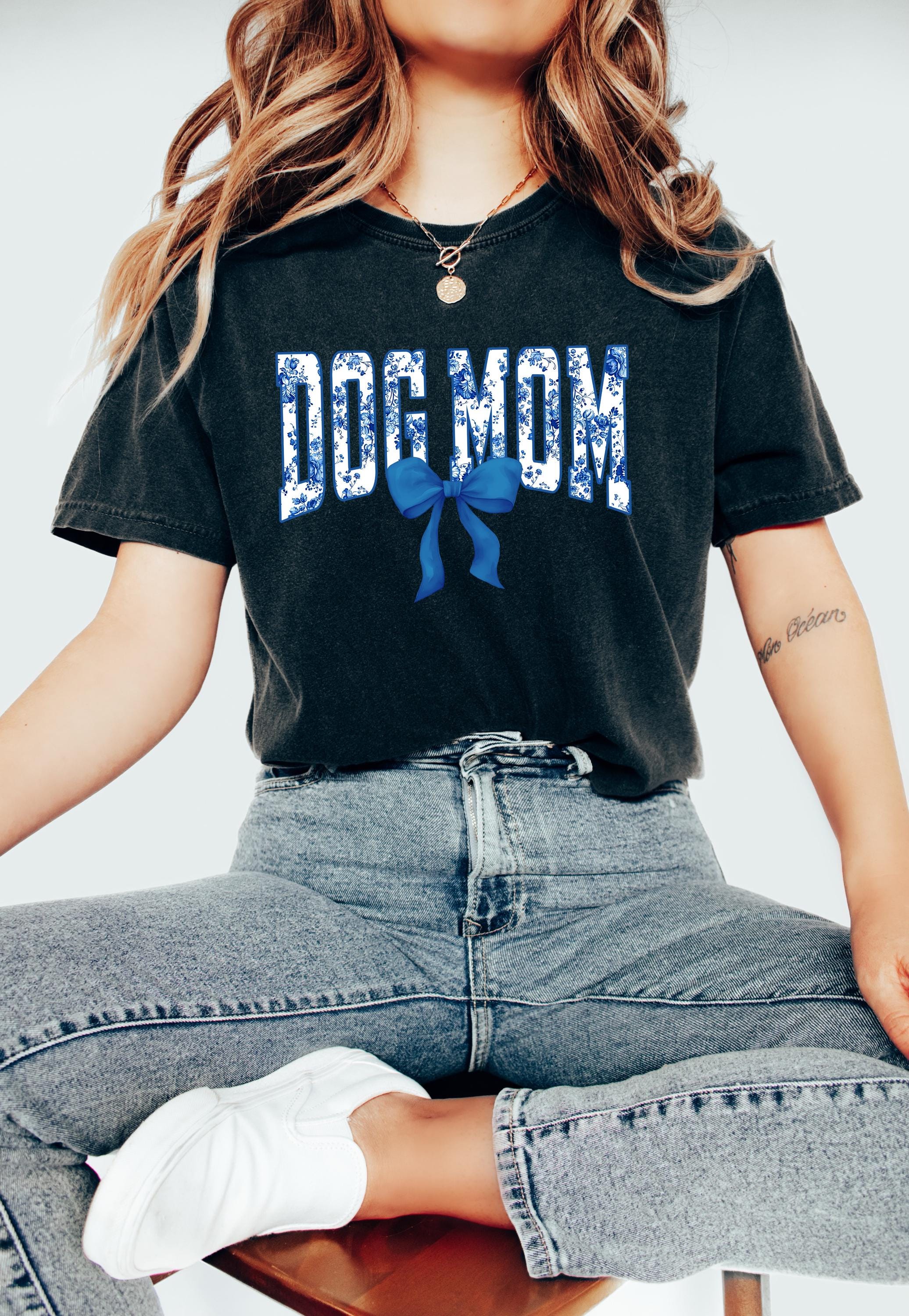 Dog Mom Comfort Colors Tshirt, Blue and White floral design, Dog Mom Mother's Day T-Shirt, Gift for Mothers Day Gift, Graphic Tshirt