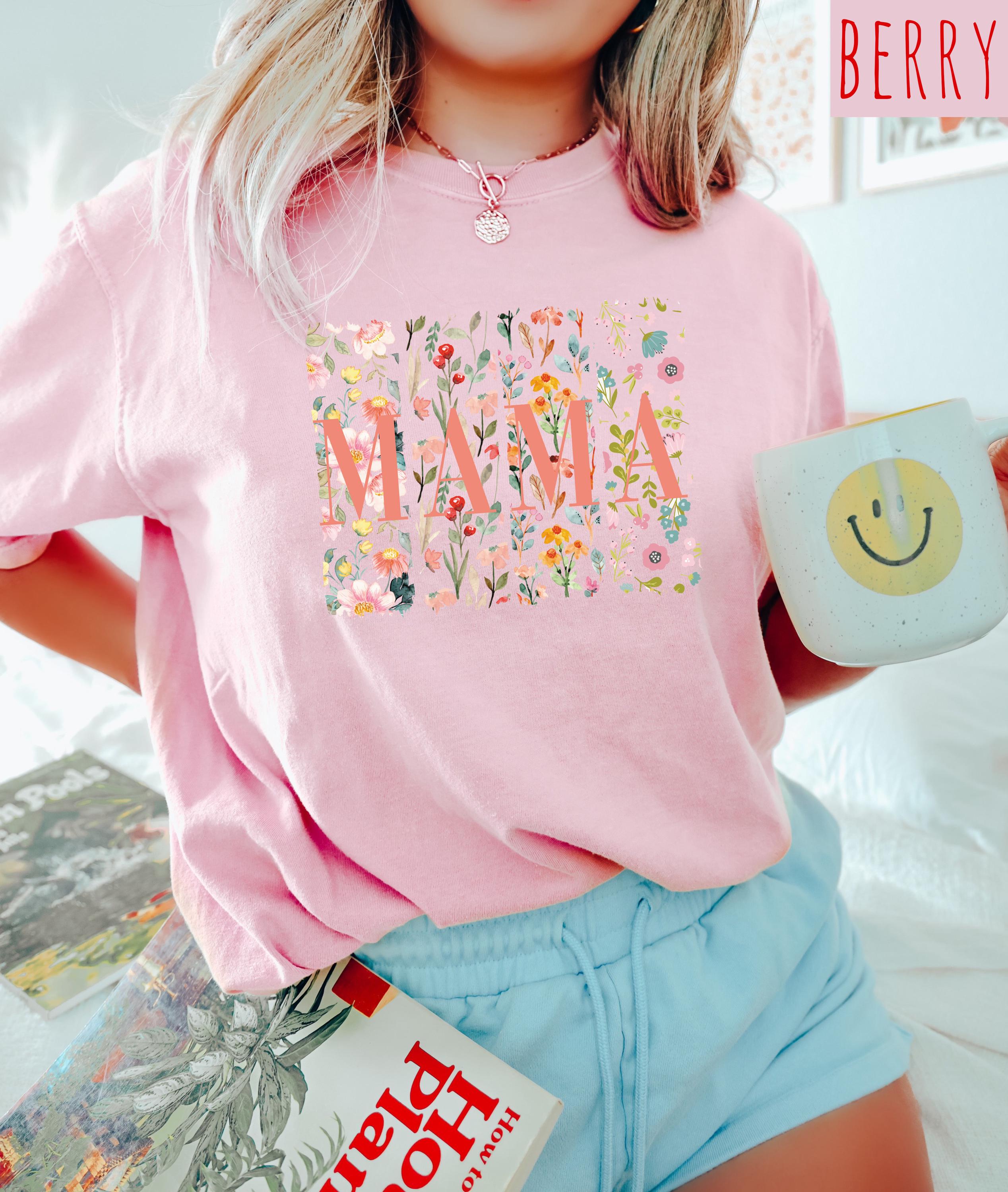 Spring Floral Mama Comfort Colors Tshirt, First Mother's Day T-Shirt, Gift for Mothers Day Gift, Wild Flower Graphic Tshirt