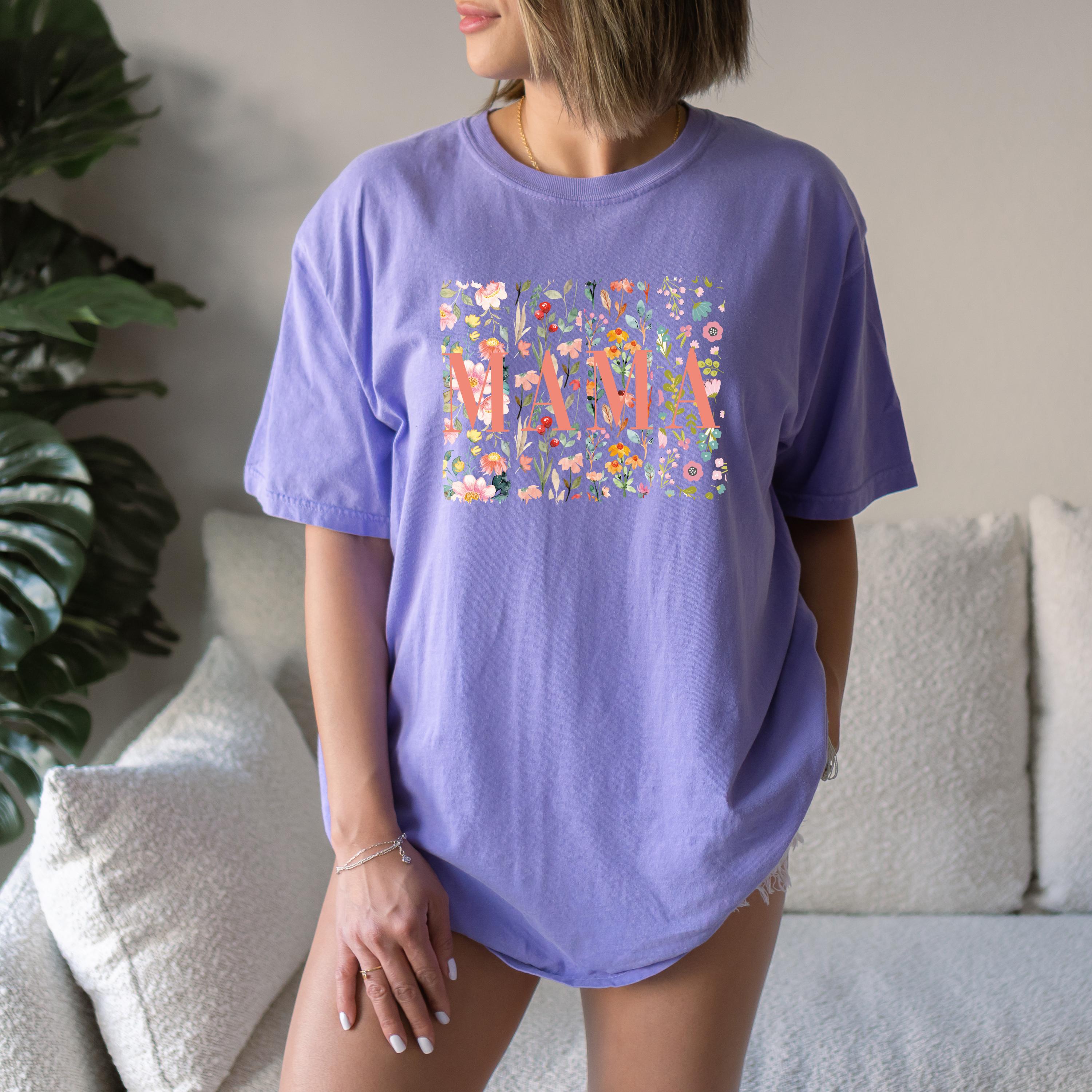 Spring Floral Mama Comfort Colors Tshirt, First Mother's Day T-Shirt, Gift for Mothers Day Gift, Wild Flower Graphic Tshirt