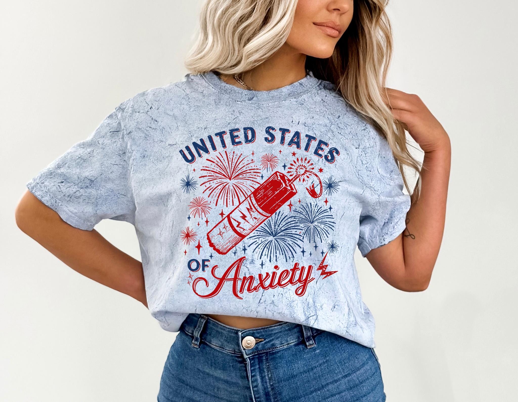 United States Of Anxiety Tie Dye Comfort Colors Shirt, Funny Fourth Shirt, Unisex 4th of July T-Shirt, America Shirt, USA Independence Day