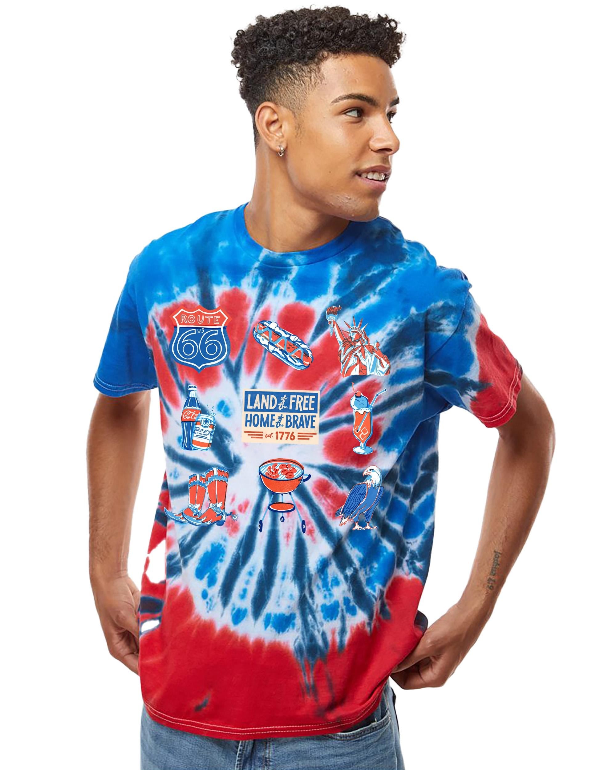 Land of the Free Red White Blue Tie Dye Colortone T-shirt, Retro Shirt, Fourth Tee, Unisex 4th of July T, Patriotic Shirt, Independence Day