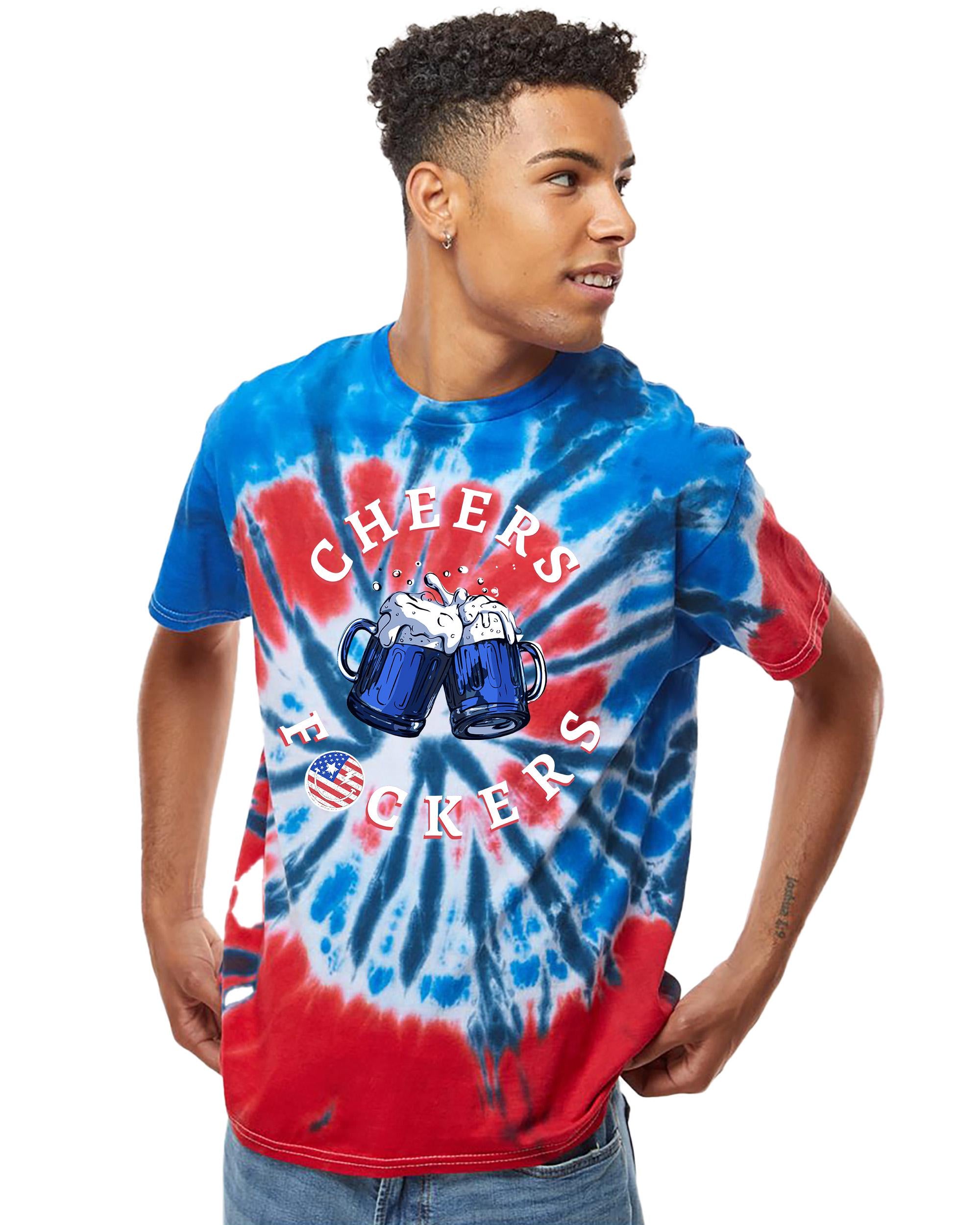 Cheers F*ckers Red White Blue Tie Dye Colortone T-shirt, Retro Shirt, Fourth Tee, Unisex 4th of July T, Patriotic Shirt, Independence Day