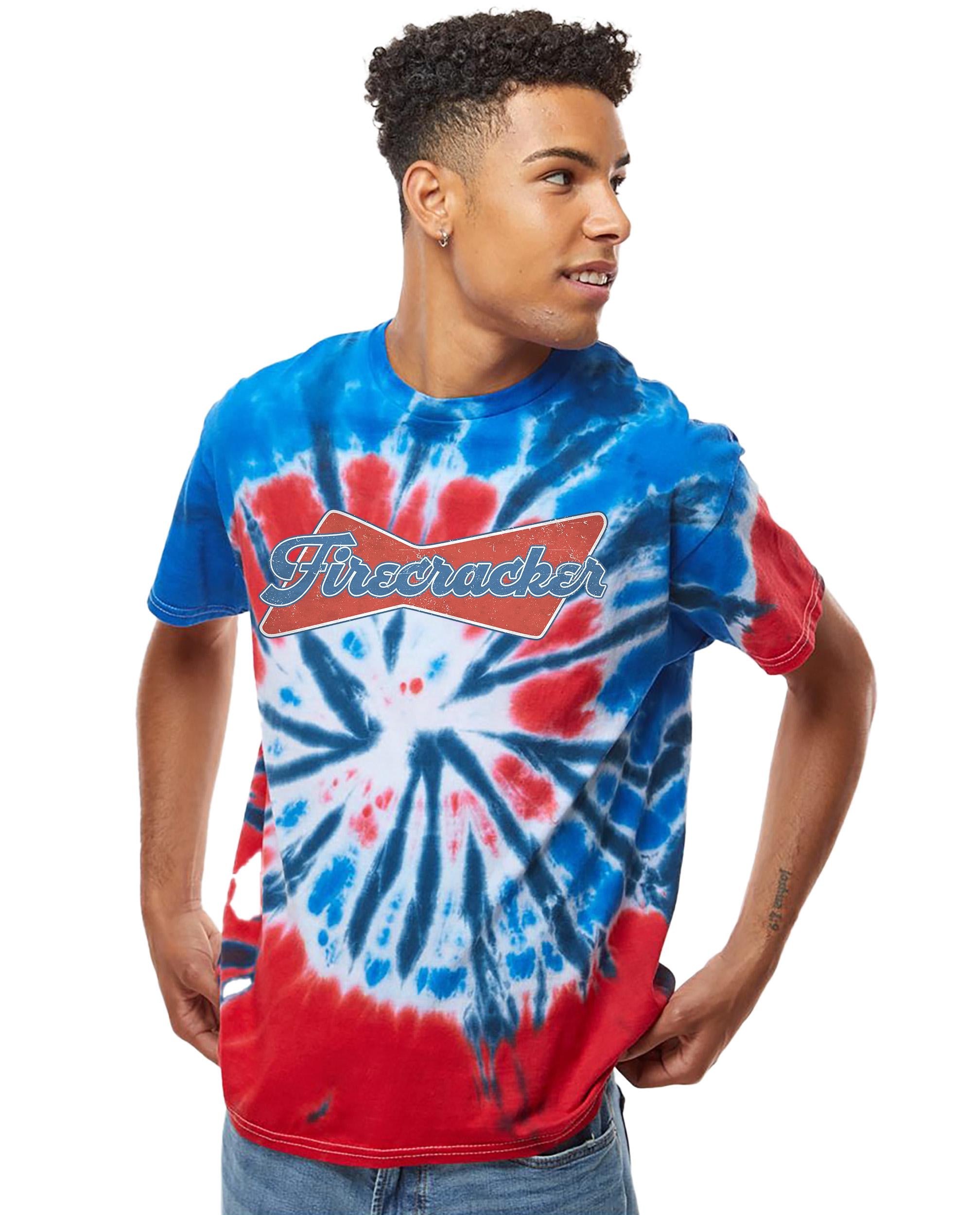 Firecracker Red White Blue Tie Dye Colortone T-shirt, Retro America Shirt, Fourth T, Unisex 4th of July T, Patriotic Shirt, Independence Day
