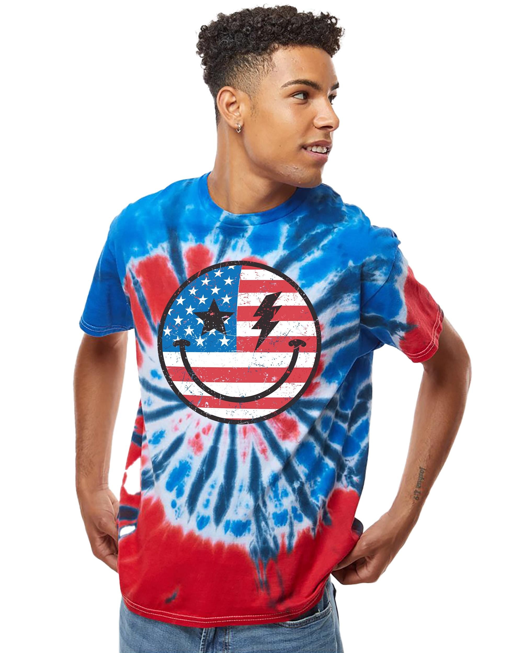 USA Flag Red White and Blue Tie Dye Colortone T-shirt, America Shirt, Fourth Tee, Unisex 4th of July T, Patriotic Smile, Independence Day