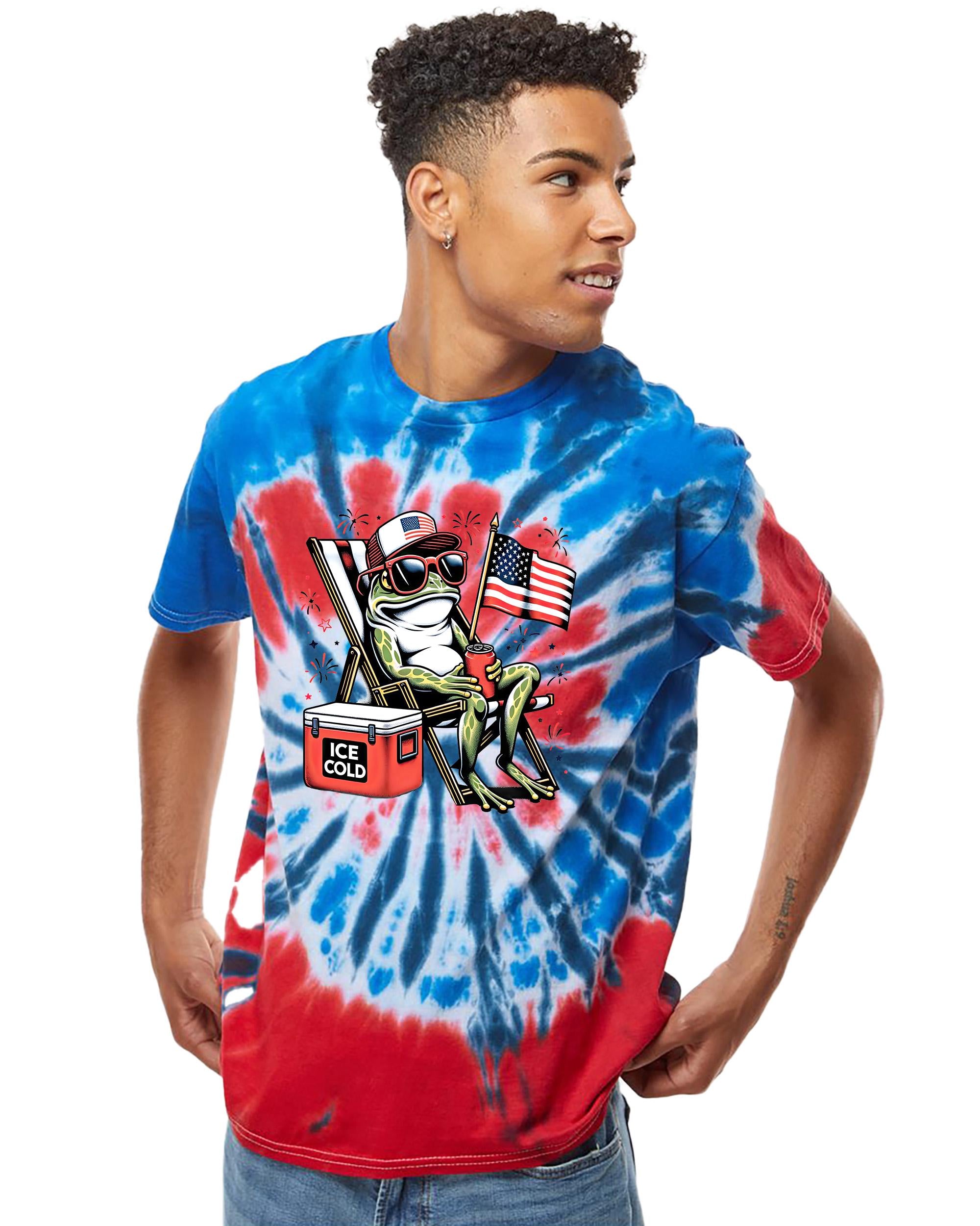 Funny Patriotic Frog Red White Blue Tie Dye Colortone T-shirt, America Tee, Fourth Shirt, Unisex 4th of July Tshirt, Independence Day
