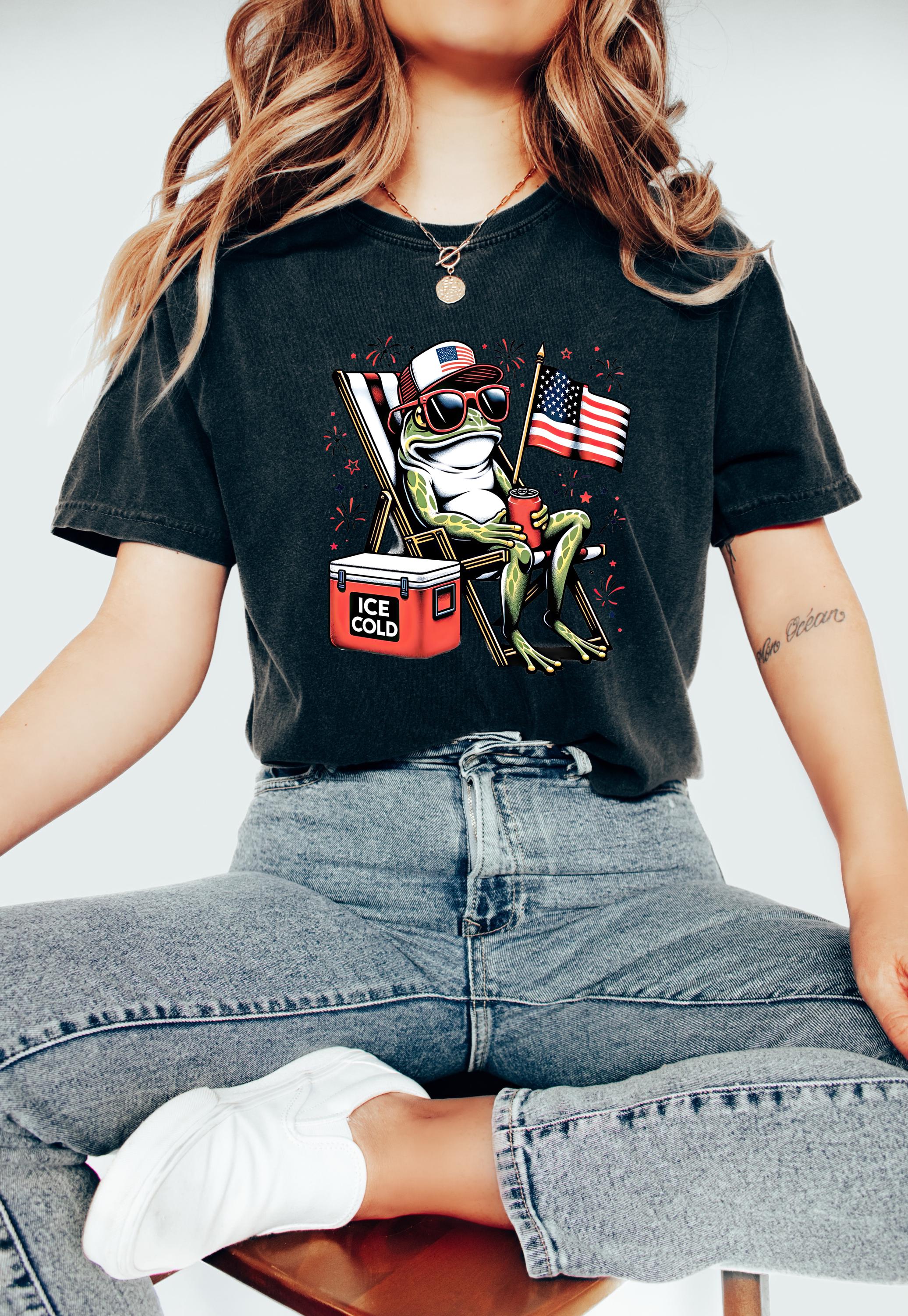 Funny Patriotic Frog Comfort Colors Tshirt, 4th of July tee, Retro fourth shirt, Unisex July 4th T, American Flag Shirt, Independence Day