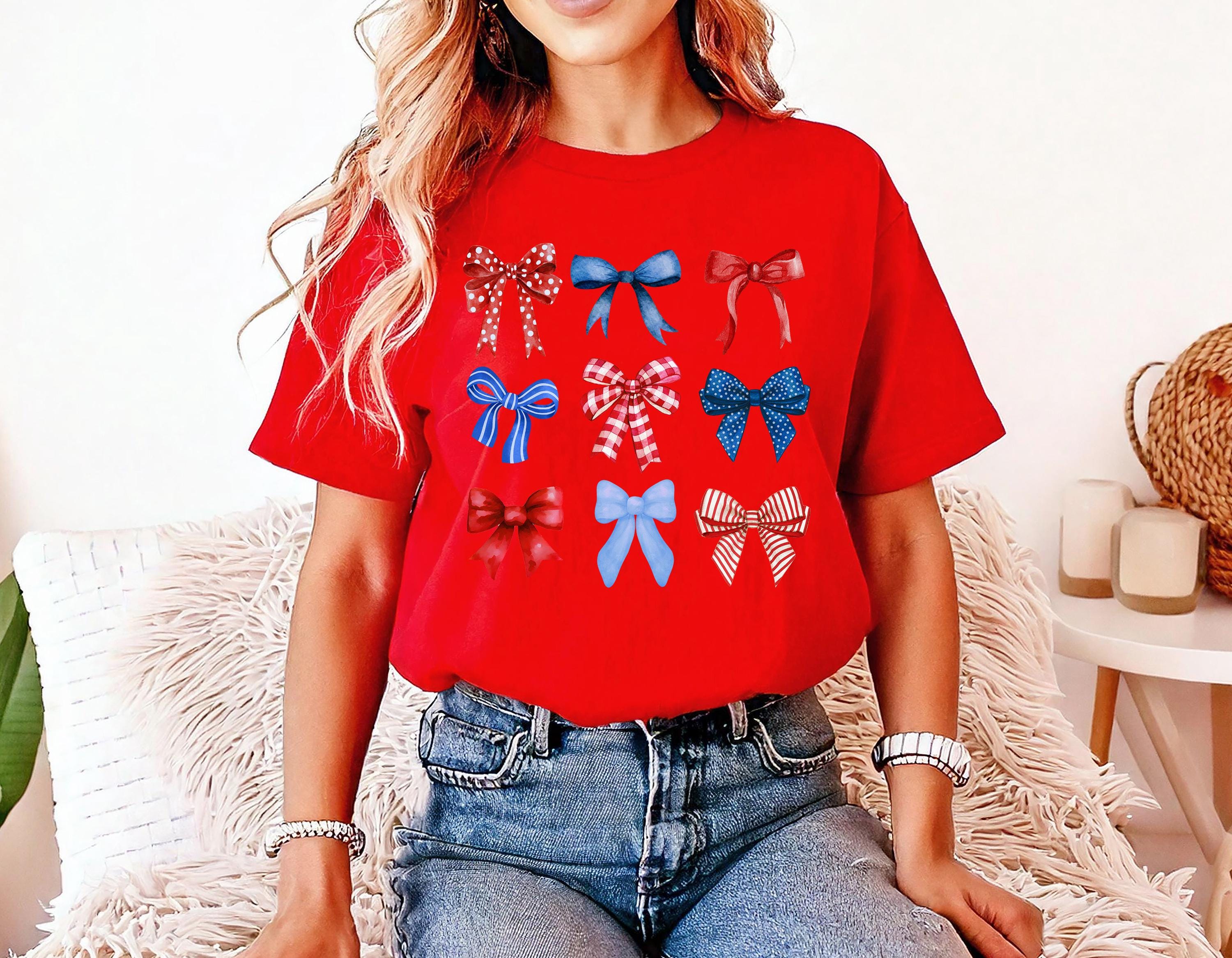 Cute Red White and Blue Bows, Comfort Colors Tshirt, 4th of July T, Fourth shirt, Unisex July 4th T, American Flag Shirt, Independence Day