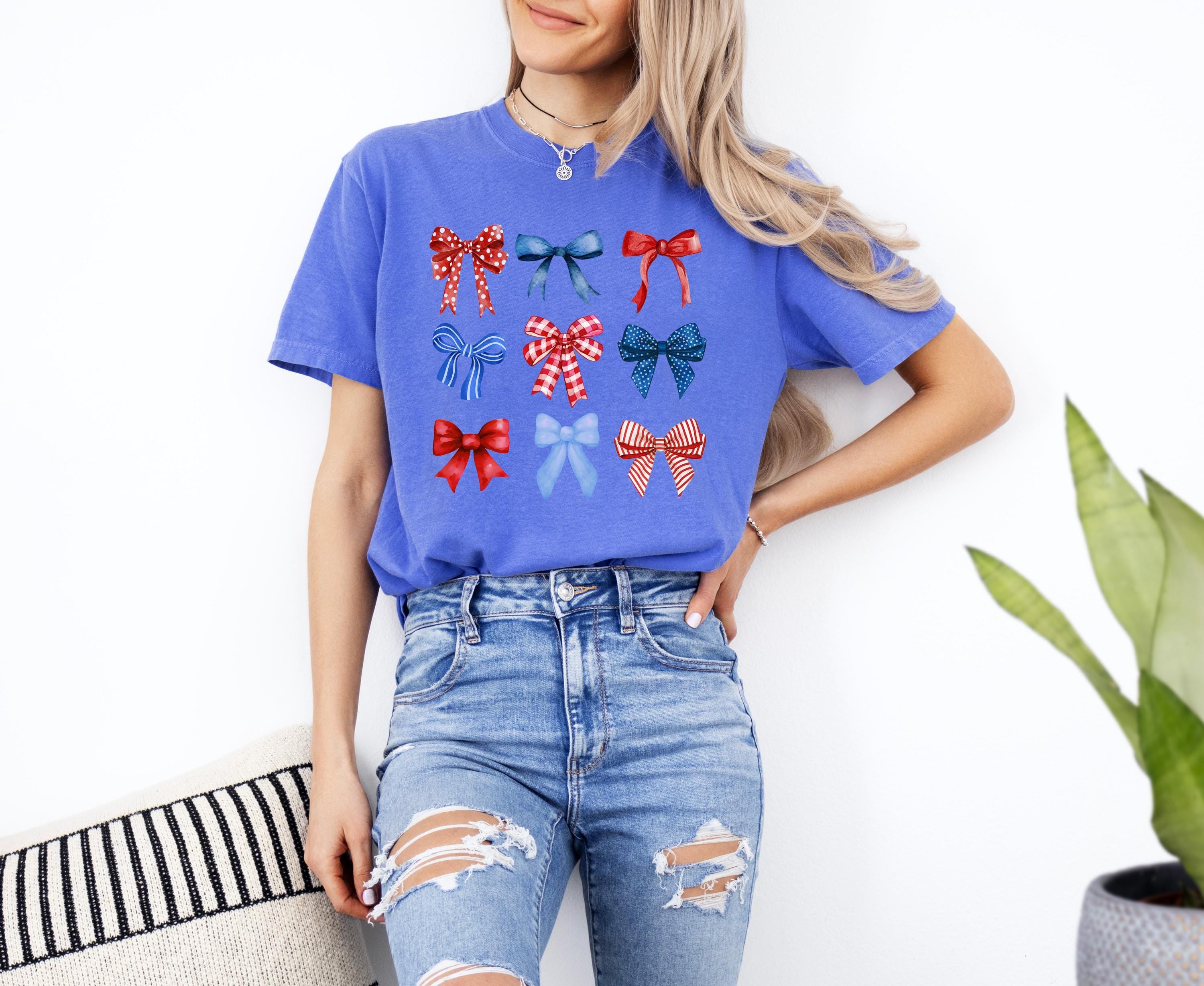 Cute Red White and Blue Bows, Comfort Colors Tshirt, 4th of July T, Fourth shirt, Unisex July 4th T, American Flag Shirt, Independence Day