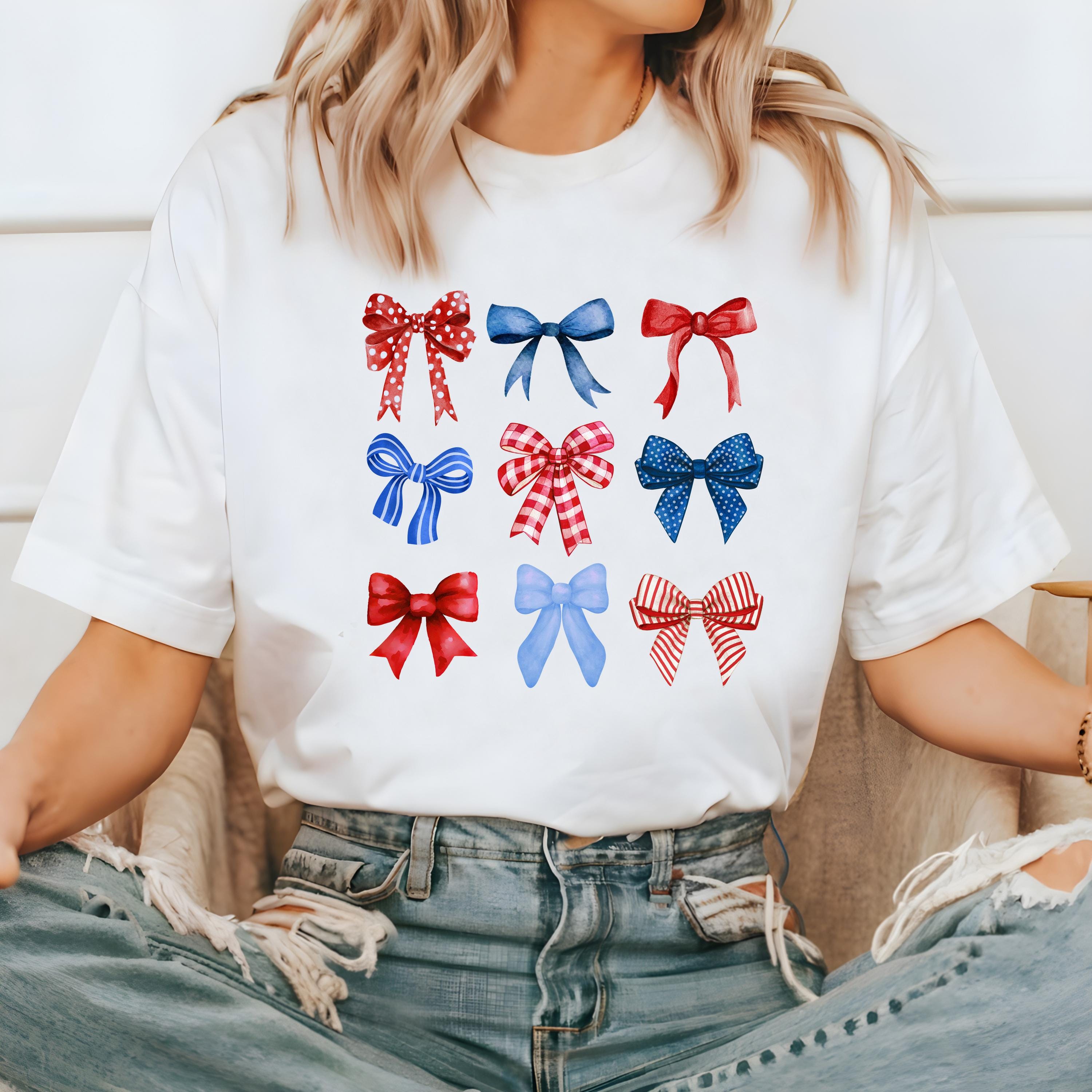 Cute Red White and Blue Bows, Comfort Colors Tshirt, 4th of July T, Fourth shirt, Unisex July 4th T, American Flag Shirt, Independence Day