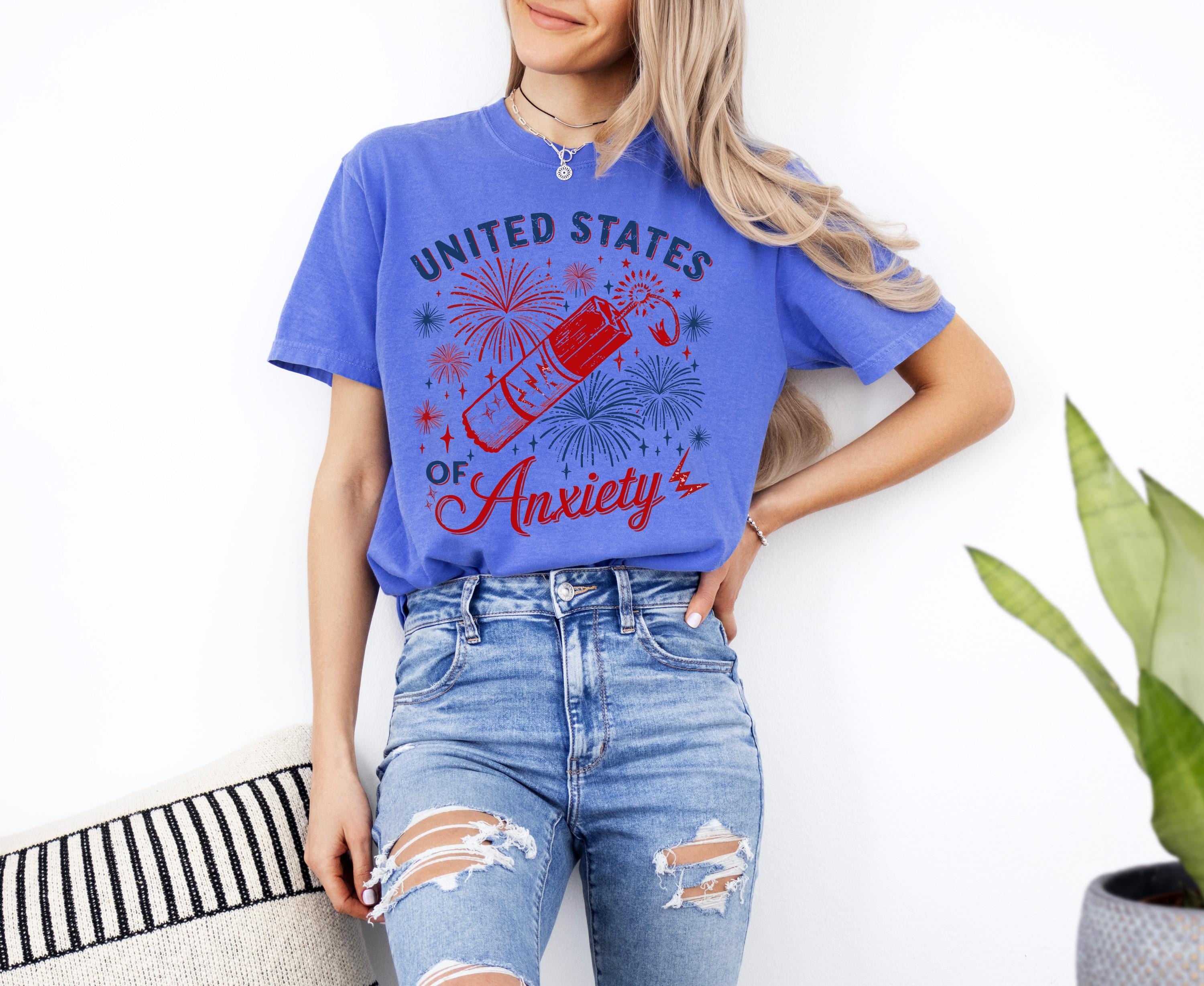 July 4th Comfort Colors Tshirt, United States of Anxiety 4th of July T, Retro fourth shirt, Unisex T, American Flag Shirt, Independence Day