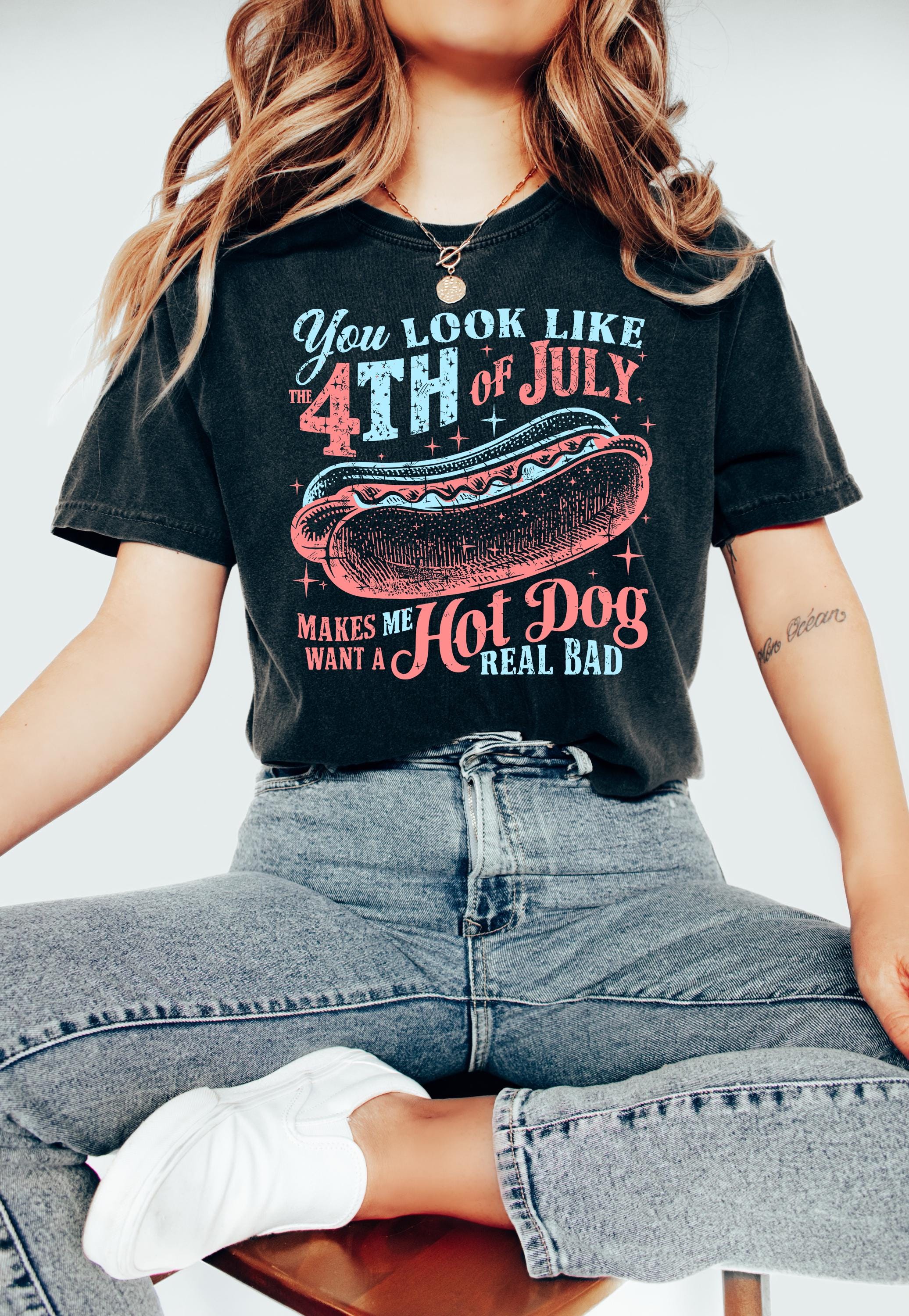 Hot Dog Fourth of July Comfort Colors Tshirt, 4th of July T, Retro fourth shirt, Unisex July 4th T, American Flag Shirt, Independence Day