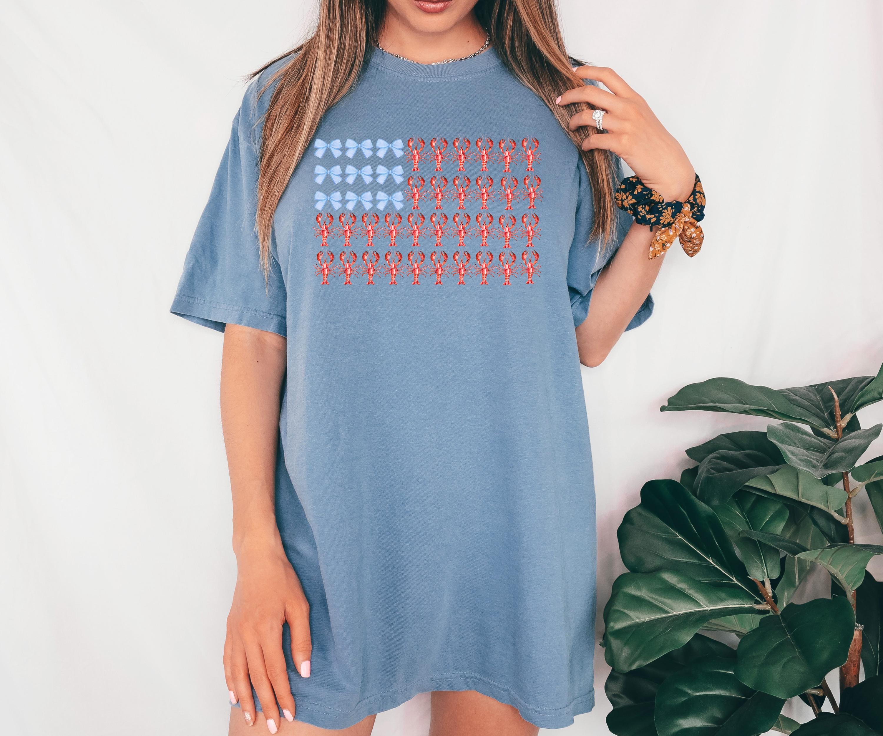 Lobster and bows Comfort Colors Tshirt, 4th of July tee, Retro fourth shirt, Unisex July 4th T, American Flag Shirt, Independence Day