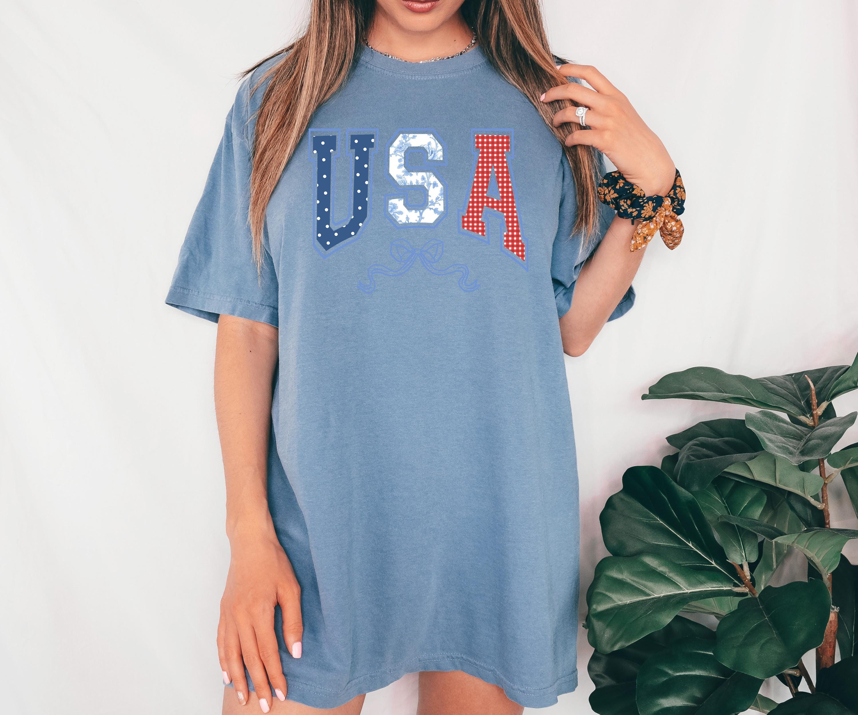 Polka Dot and Gingham USA Comfort Colors Shirt, 4th of July T, Retro fourth shirt, Unisex July 4th T, American Flag Shirt, Independence Day