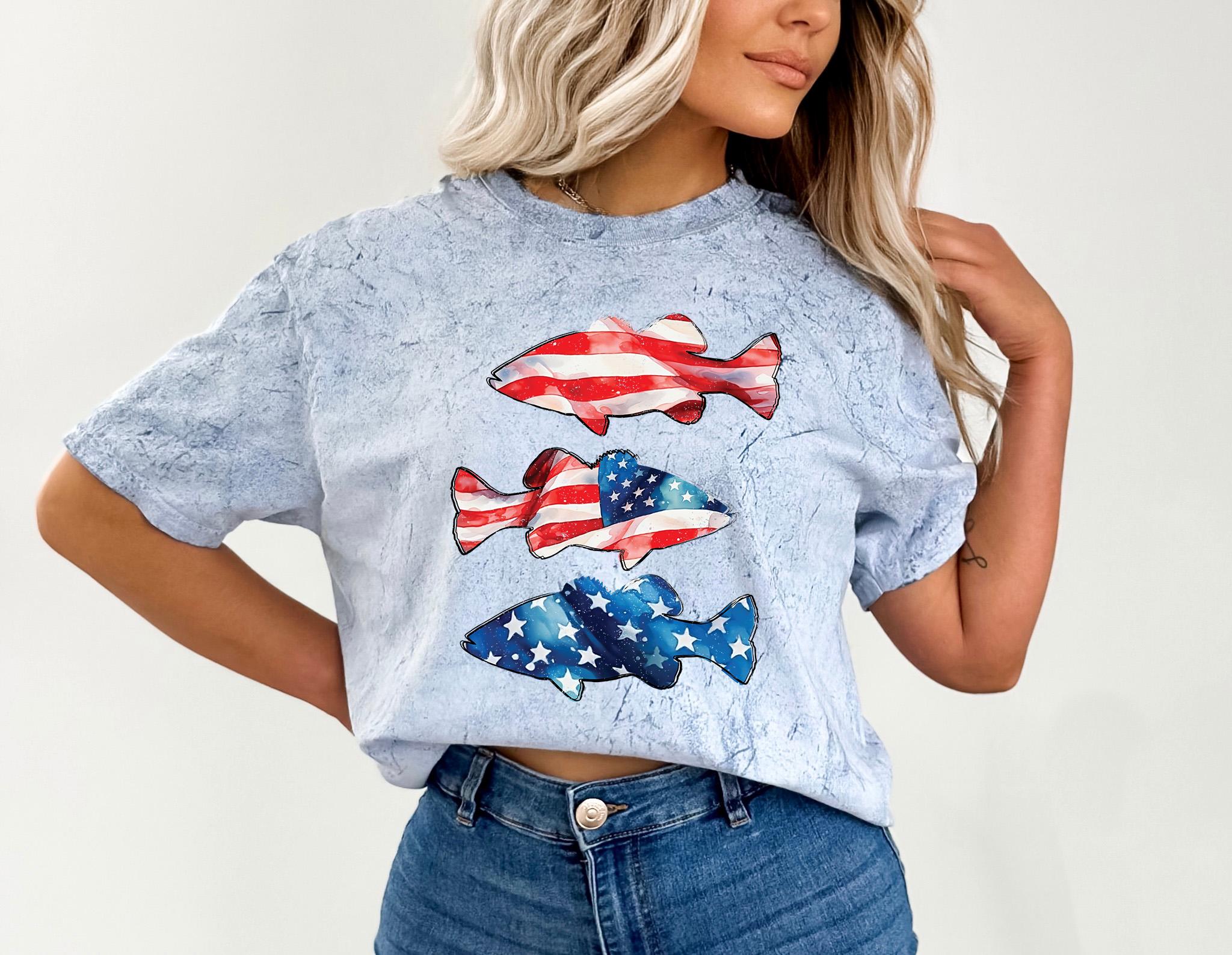 USA Fish Tie Dye Comfort Colors Shirt, Retro Fourth Shirt, Unisex 4th of July T-Shirt, America Shirt, USA Independence Day, Fishing Tshirt