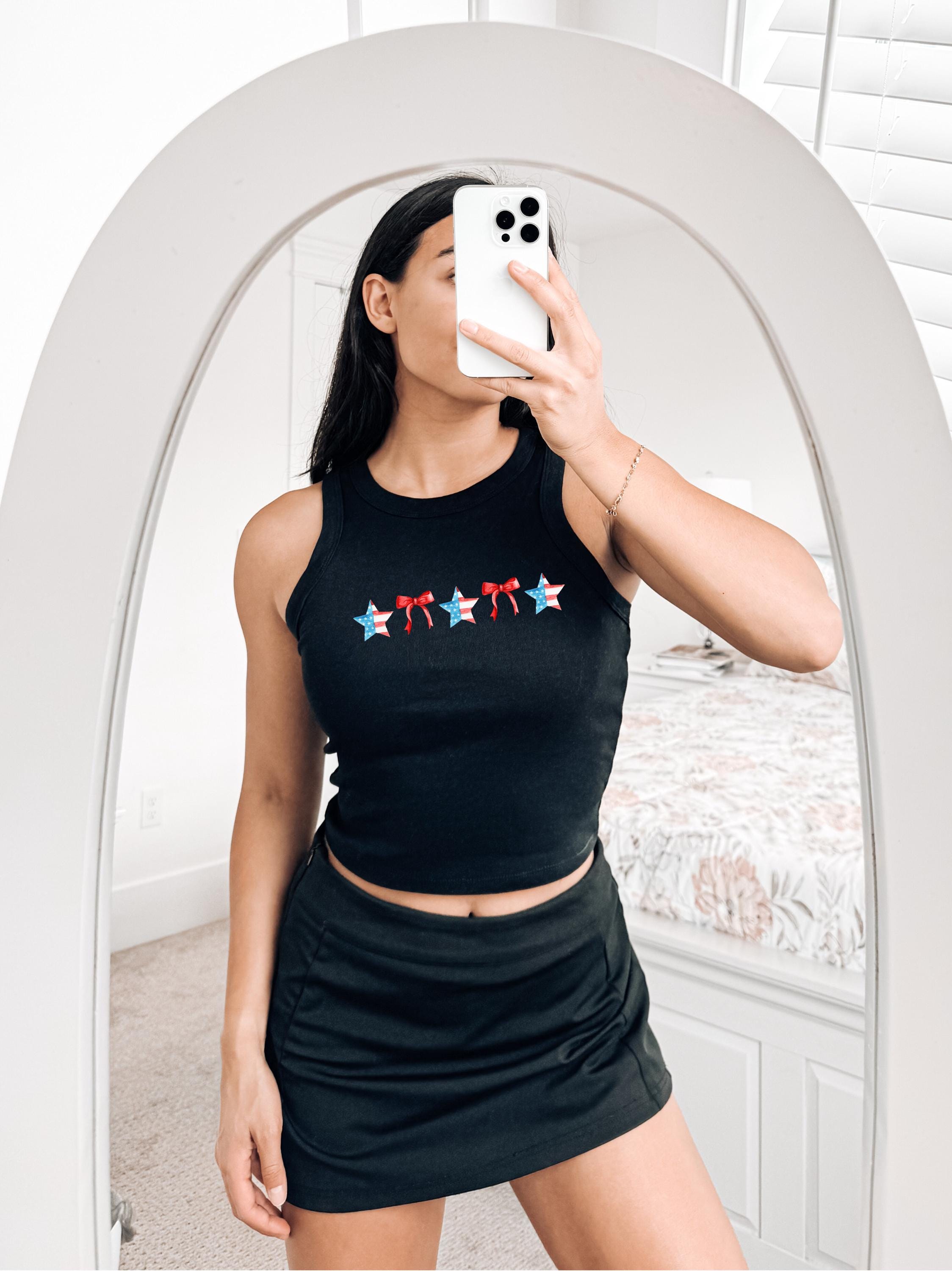 Cute Fourth of July Tank, 4th of July Stars and Stripes, Retro fourth Tshirt, Independence Day, Red Bow Design, American Flag, 1019 Tank Top