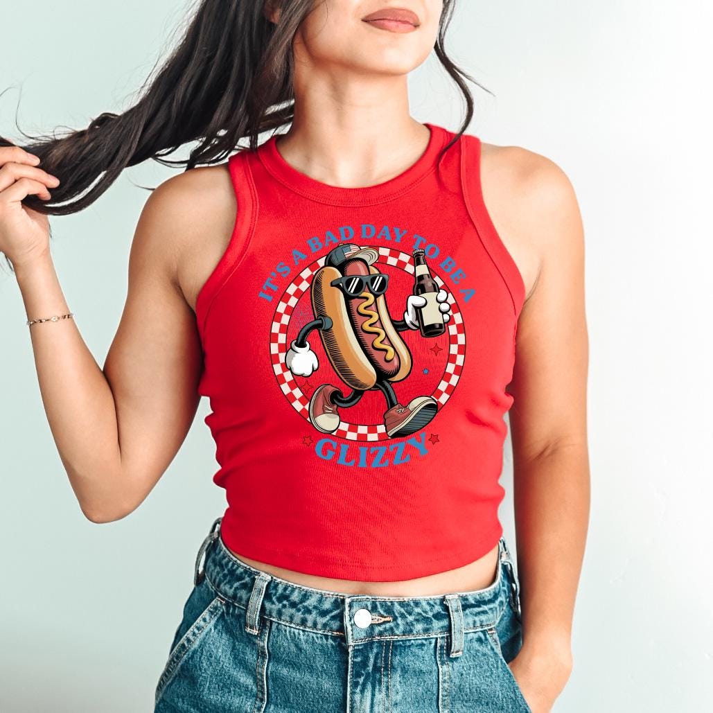 Bad Day To Be A Glizzy Tank, 4th of July Checkered T, Retro fourth Tshirt, Independence Day, Hot Dog Design, American Flag, 1019 Tank Top