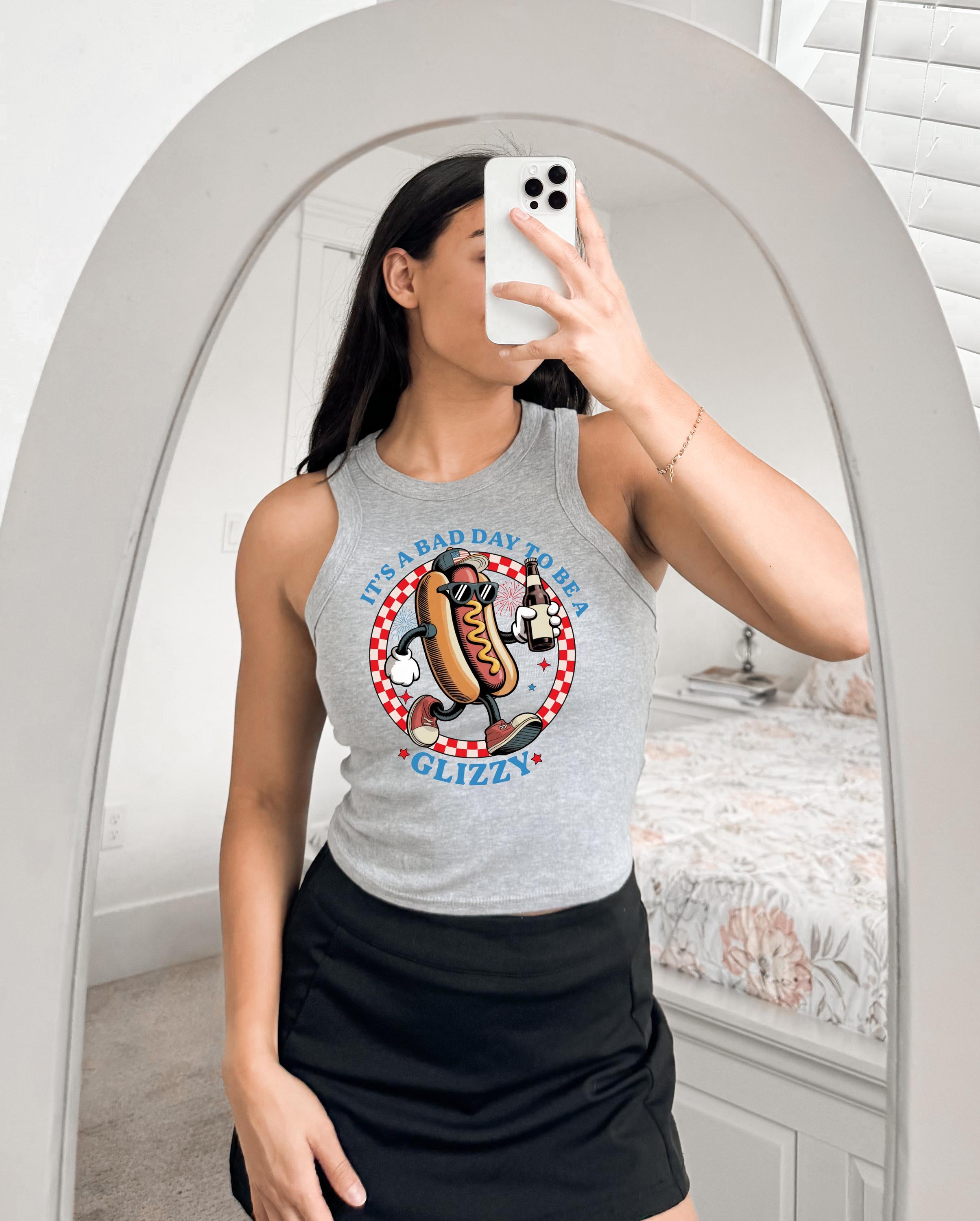 Bad Day To Be A Glizzy Tank, 4th of July Checkered T, Retro fourth Tshirt, Independence Day, Hot Dog Design, American Flag, 1019 Tank Top