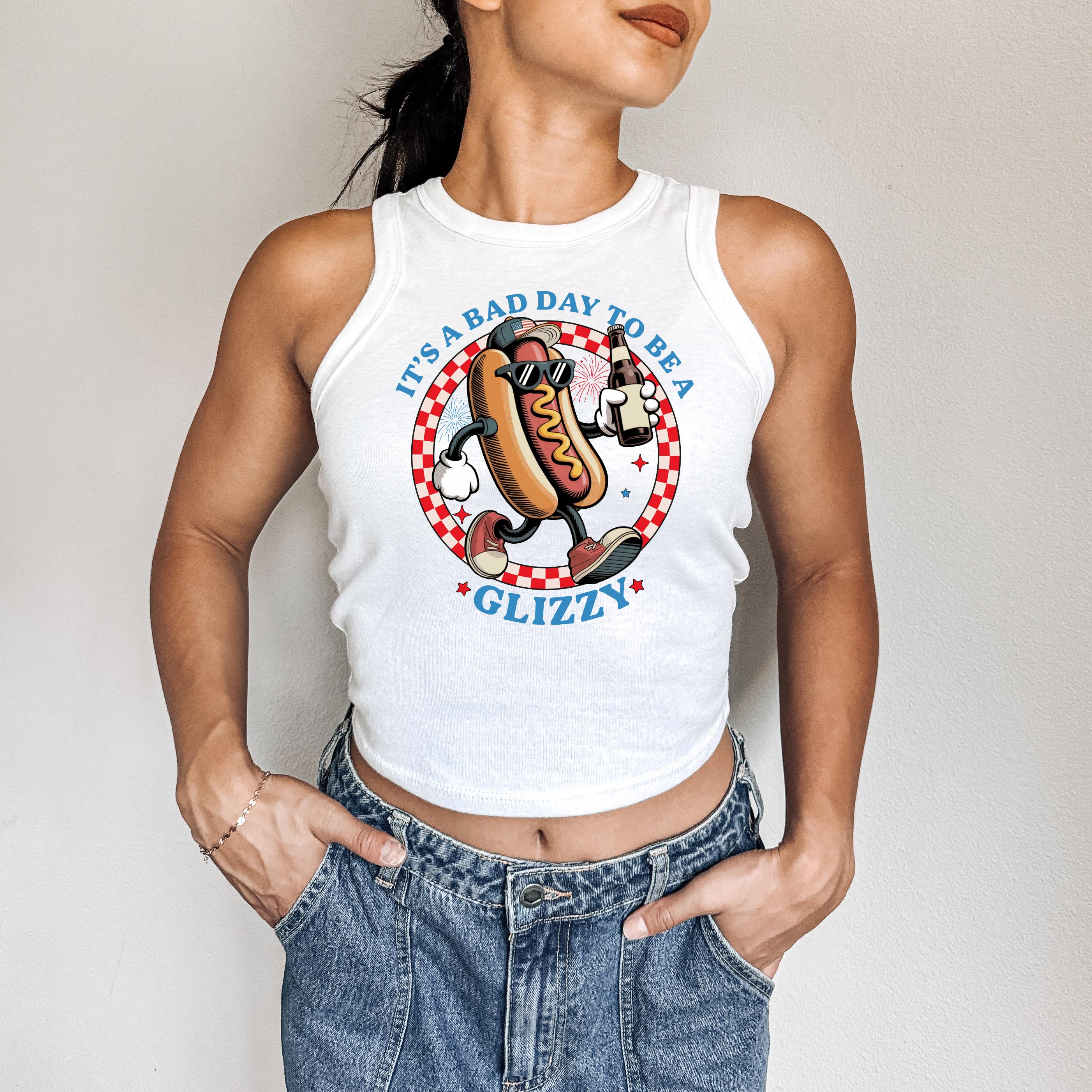 Bad Day To Be A Glizzy Tank, 4th of July Checkered T, Retro fourth Tshirt, Independence Day, Hot Dog Design, American Flag, 1019 Tank Top