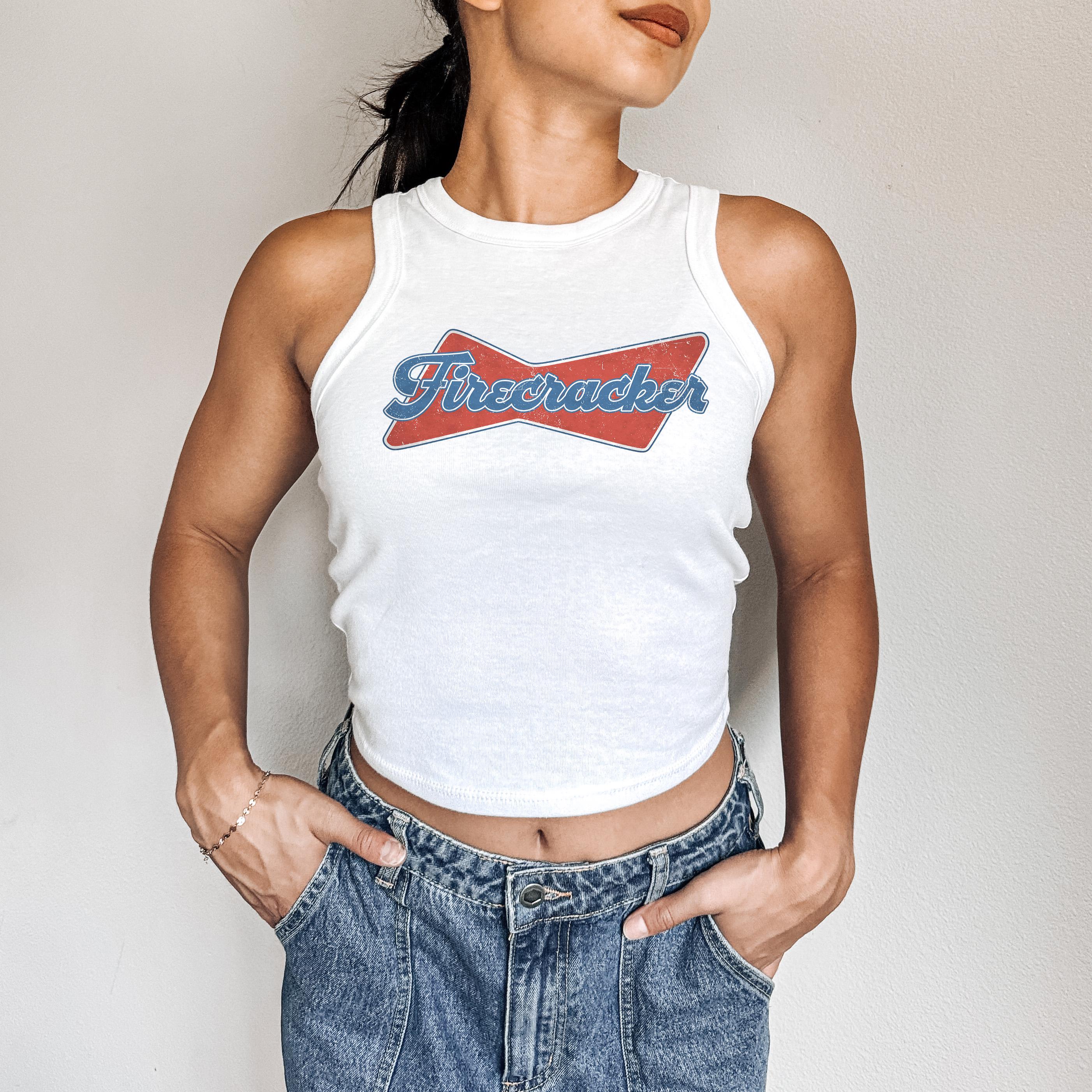 Retro Firecracker Tank, 4th of July Red White and Blue T, July Fourth Shirt, Independence Day, Baby Tee Design, American Flag, 1019 Tank Top